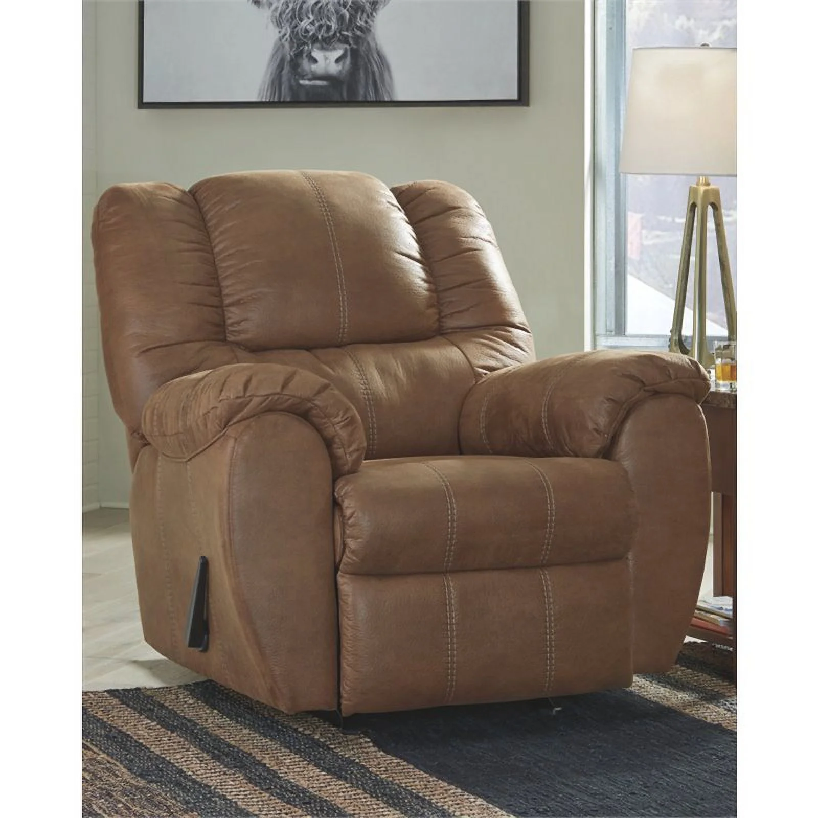 Bowery Hill Contemporary Upholstered Recliner in Saddle Finish
