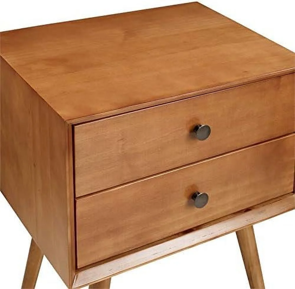 Modern 2 Drawer Solid Wood Bedside Nightstand In Caramel