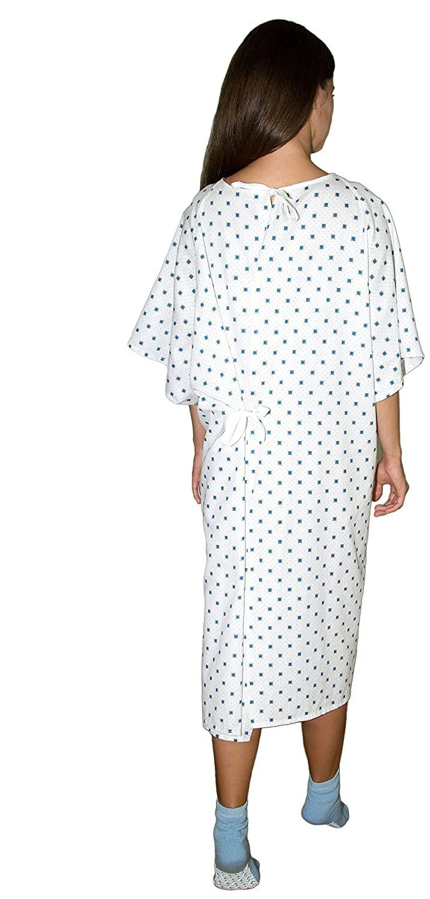 3 Pack - Deluxe Demure Print Hospital Gown / Hospital Patient Gown w/ Back Ties White