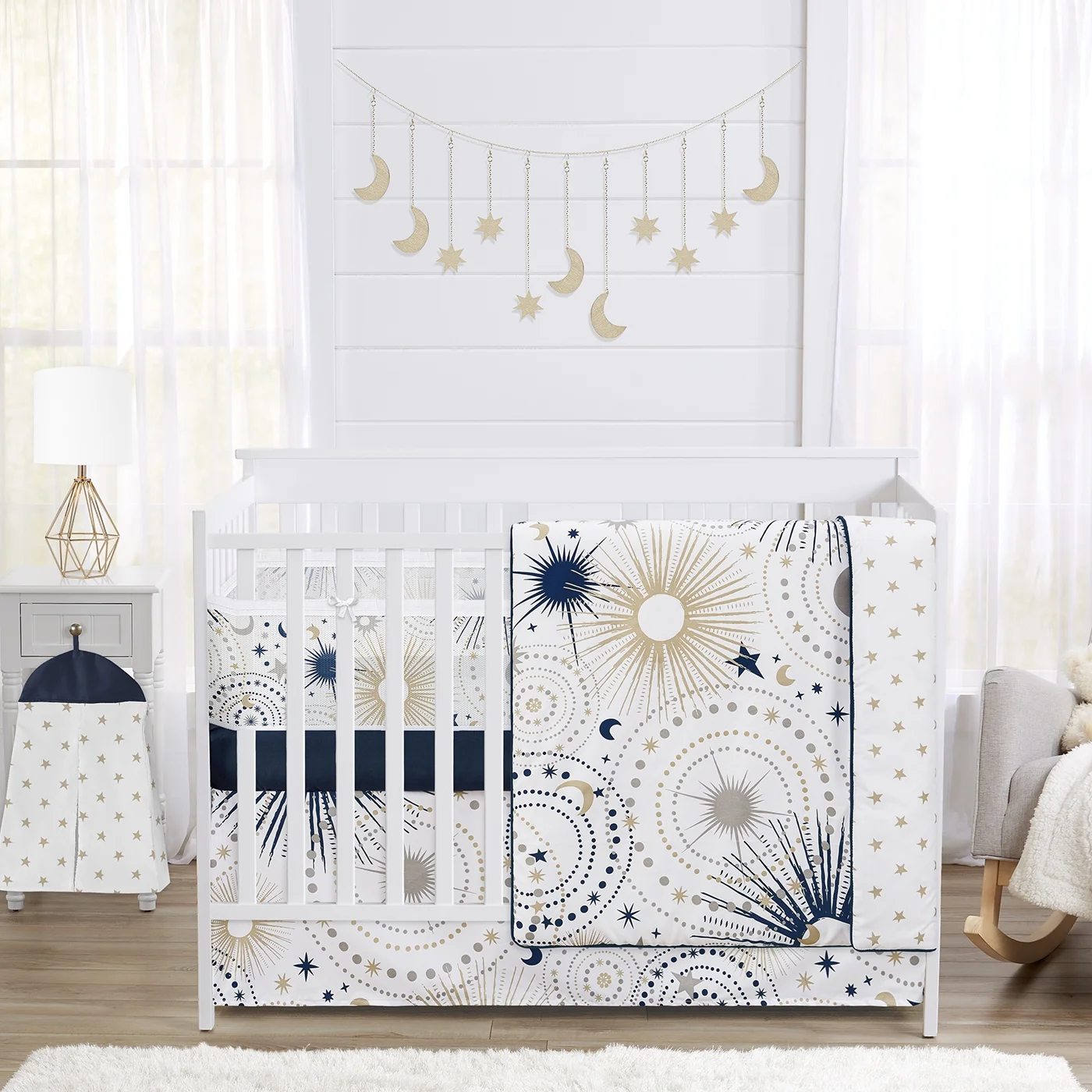 Celestial Navy Blue and Gold Sweet Jojo Designs 6 Piece Crib Bedding + BreathableBaby Breathable Mesh Liner Boy or Girl Gender Neutral Unisex by Sweet Jojo Designs