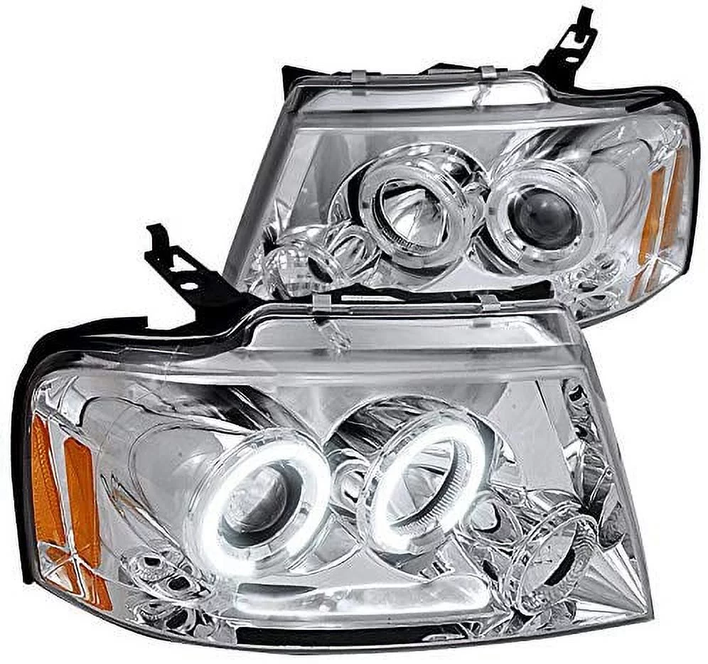 SMD LED Halo Projector Headlight In Chrome Housing Clear Lens Made For And Compatible With 2004 - 2008 Ford F-150 F150 06-08 Lincoln Mark LT 04 05 06 07 08