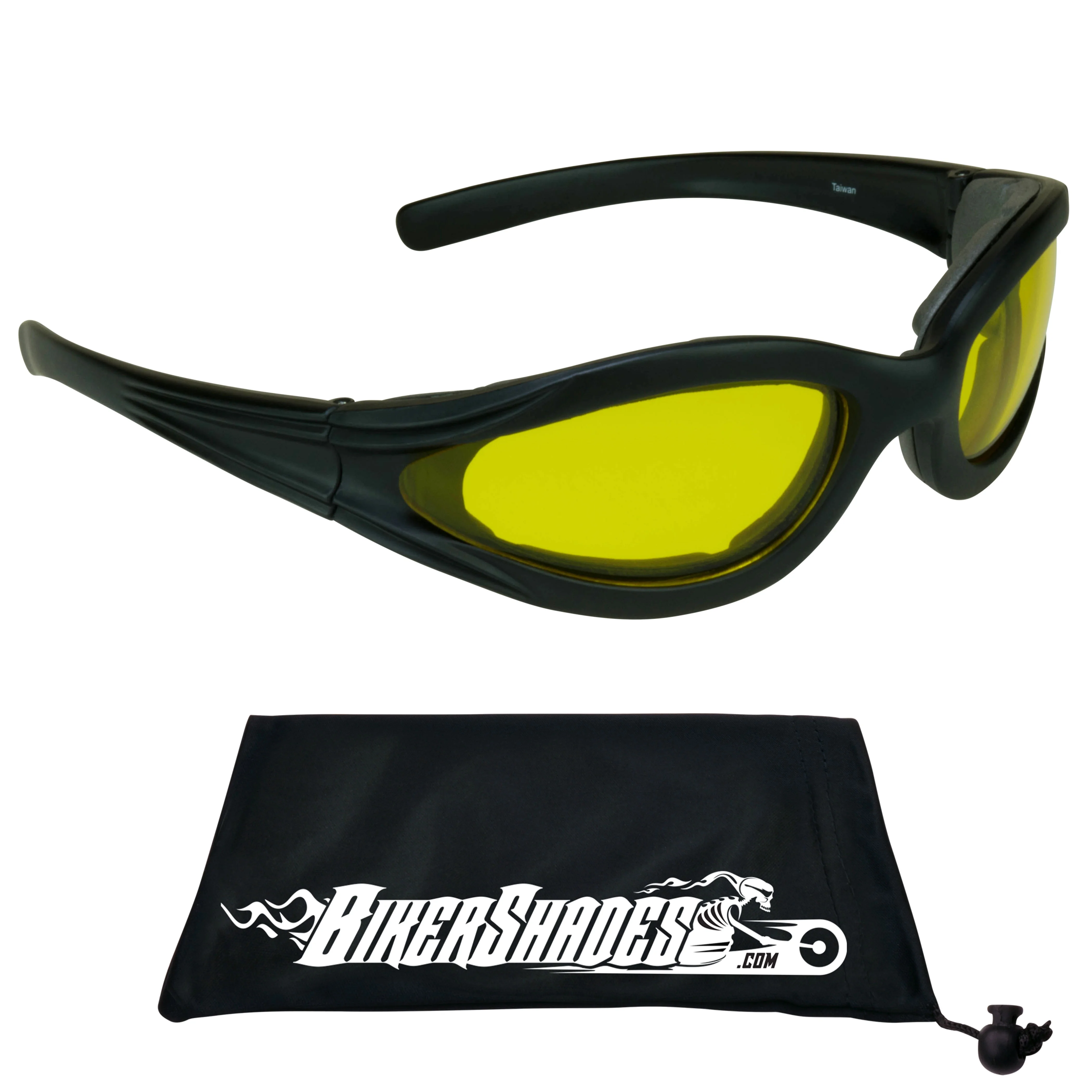 Bikershades Motorcycle Riding Safety Sunglass Yellow Lense Foam Padded Men Women Wind Dust Proof