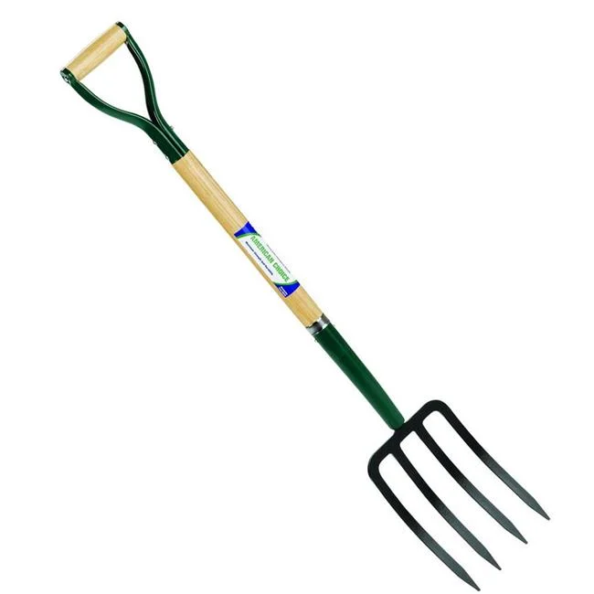 Yoho 567394 30 in. 4-Tine Steel D-Grip Spading Fork with Wood Handle, Black
