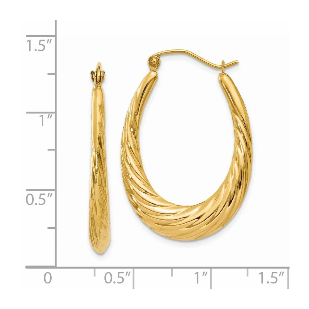 Primal Gold 14 Karat Yellow Gold Polished Twisted Oval Hollow Hoop Earrings