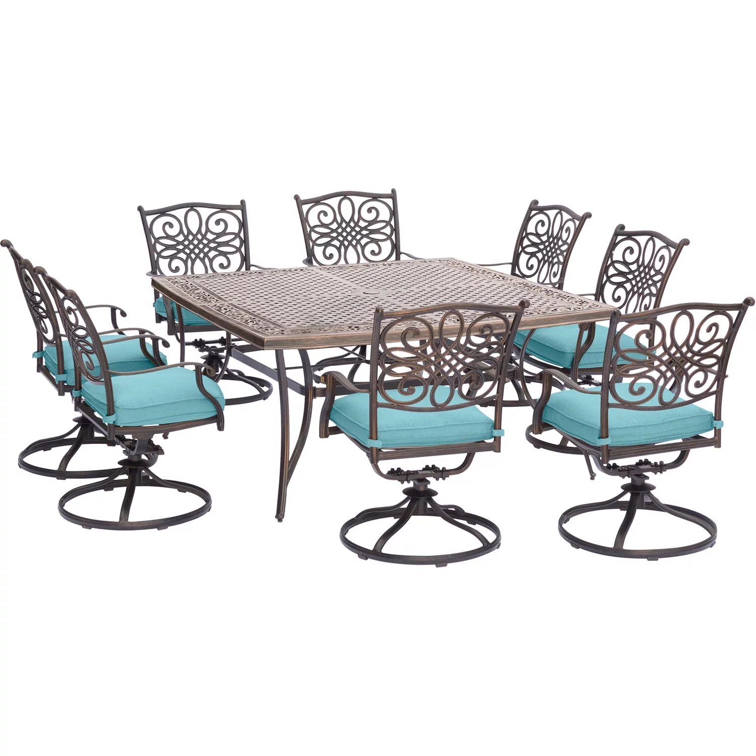Hanover Traditions 9 Pcs Aluminum Outdoor Dining Set, Blue