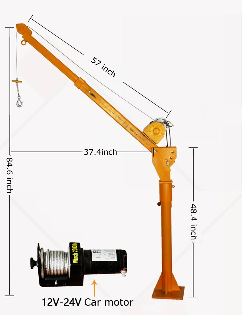 INTSUPERMAI Davit Crane 360 Swivel Electric Winch Truck-mounted Vehicle Crane Remote Control Hoist 1100BL 12V-24V