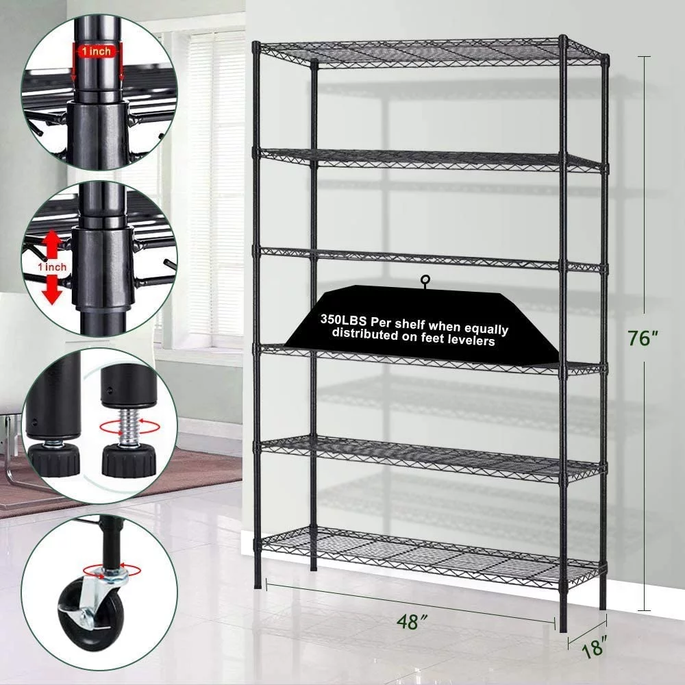 6-Tier Storage Shelves NSF Certified Wire Shelving Unit on Wheels Heavy Duty Metal Shelves Adjustable Steel Shelving 2100Lbs Capacity for Closet Pantry Basement- (18