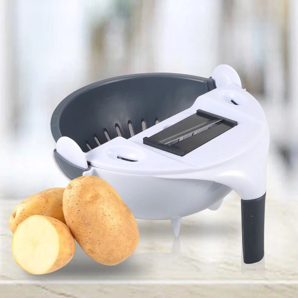 JLLOM 7-in-1 Vegetable Fruit Cutter: Effortlessly Slice, Grate, and Wash with this Multifunctional Kitchen Tool!