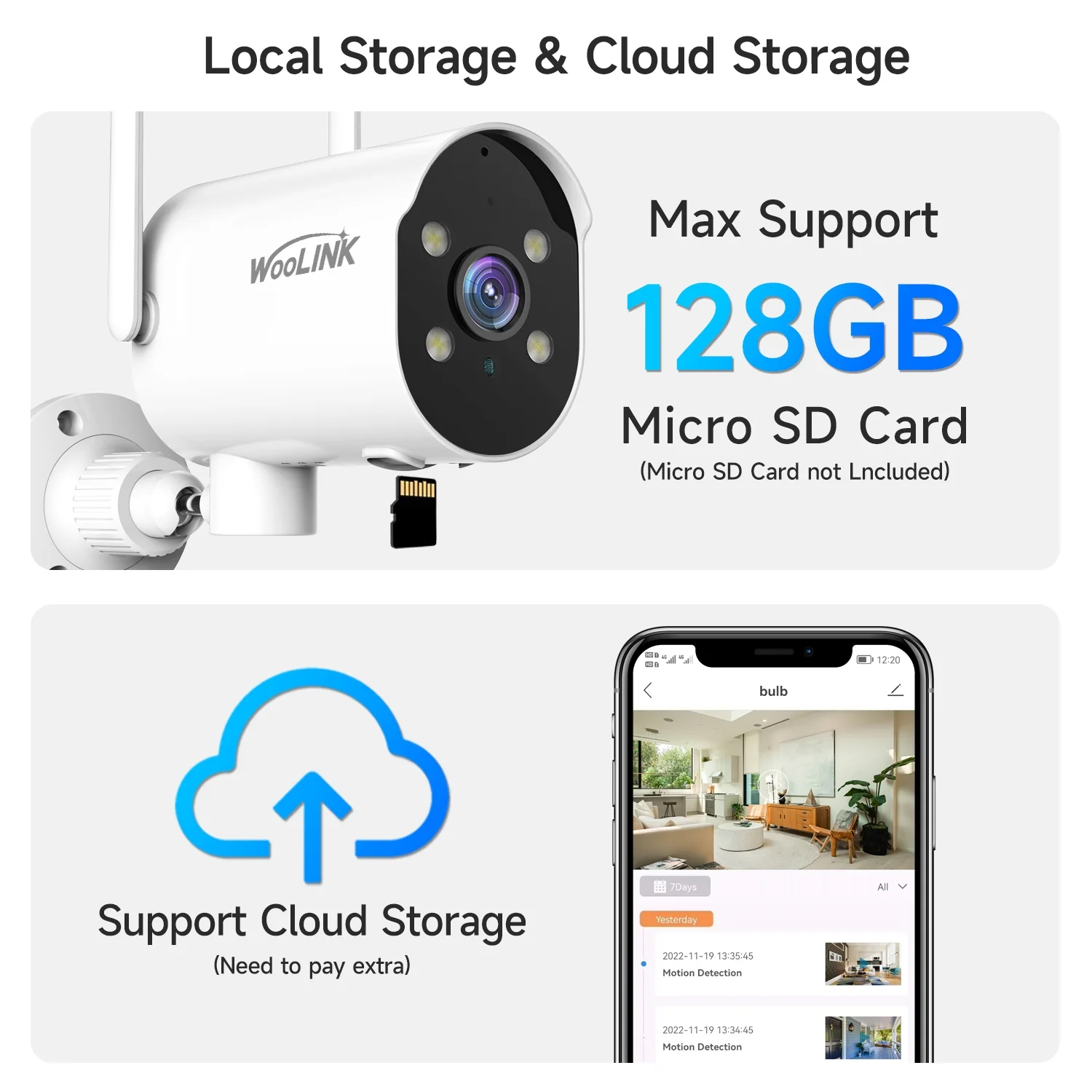 WOOLINK 2K Security Camera Outdoor WiFi Security Cameras Pan Rotating 225° Full Color Night Vision, Two-Way Audio, 2.4GHz WiFi, IP65 Waterproofing, Motion Detection Alarm