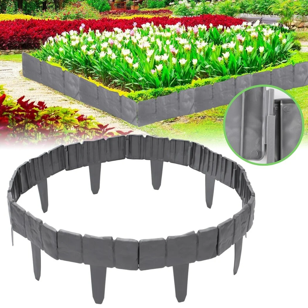 30-Pack Garden Edging Borders, Plastic Garden Landscape Borders, Outdoor Detachable Faux Stone Fences, 24ft Landscaping Border Edging for Flower Bed, Garden, Lawn, Walkway and Landscape Edging