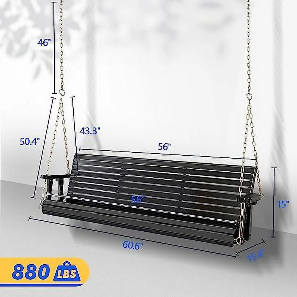 GVJMTKP Upgraded Patio Wooden Porch Swing for Courtyard & Garden  Heavy Duty 880 LBS Swing Chair Bench with Hanging Chains for Outdoors (5 FT  White)