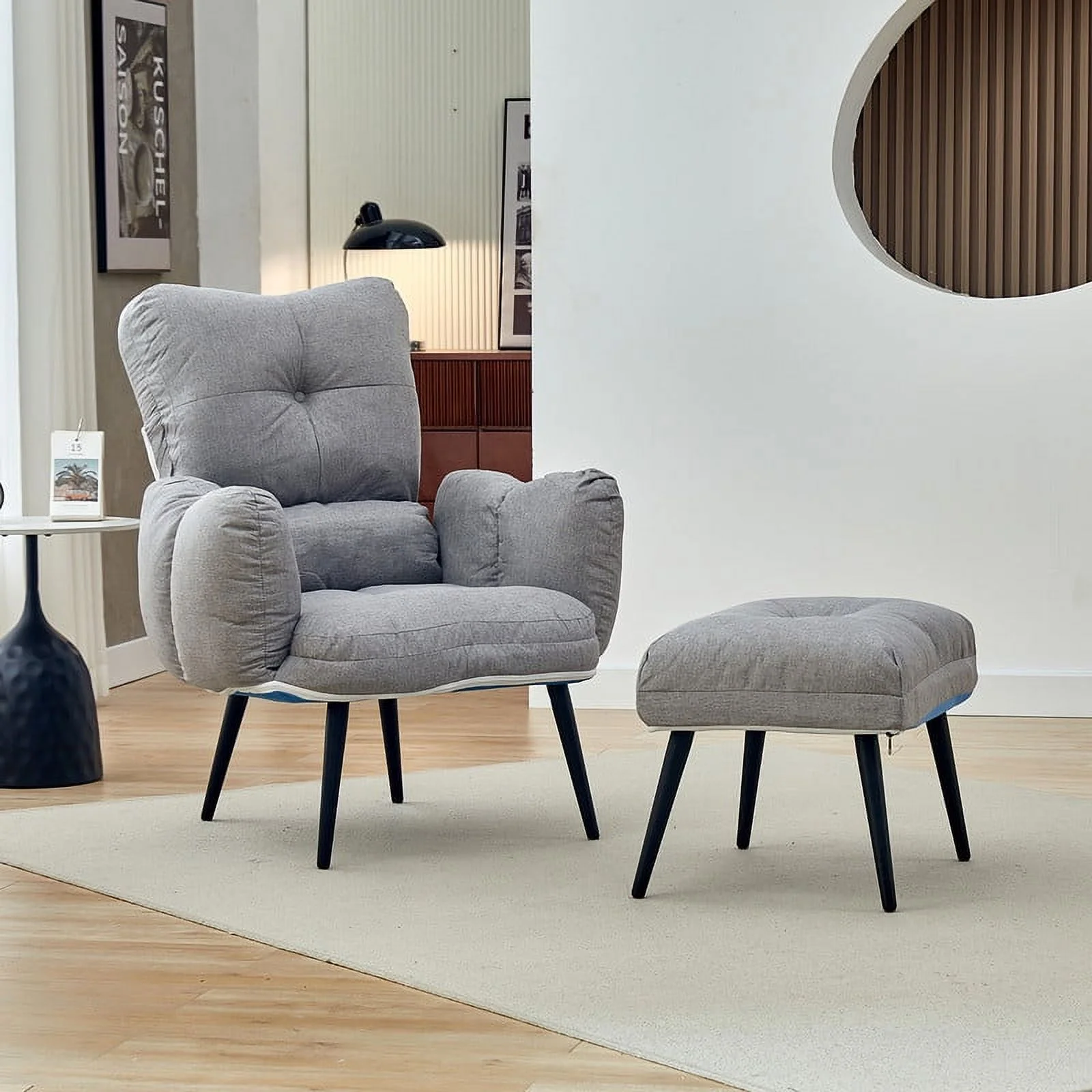 Clipop Living Room Lazy Chair with Ottoman, Indoor Modern Lounge Accent Chair with Ottoman, with Adjustable Backrest, Gray