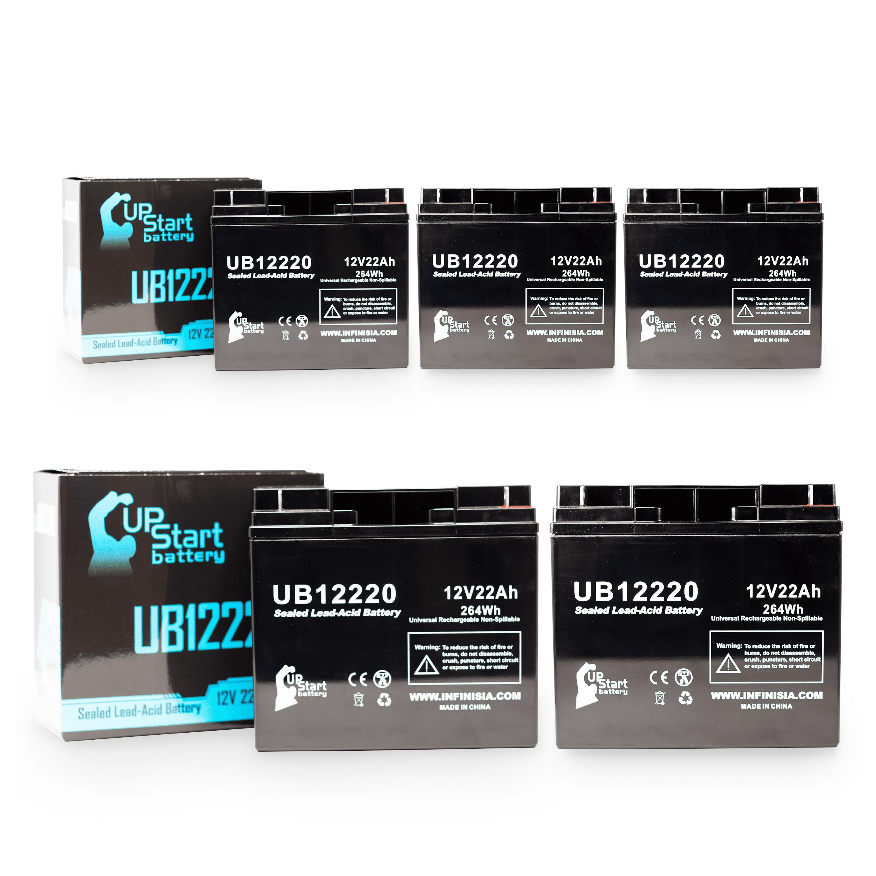 5x Pack - Compatible Golden Technology Alante Jr Battery - Replacement UB12220 Universal Sealed Lead Acid Battery (12V, 22Ah, 22000mAh, T4 Terminal, AGM, SLA)