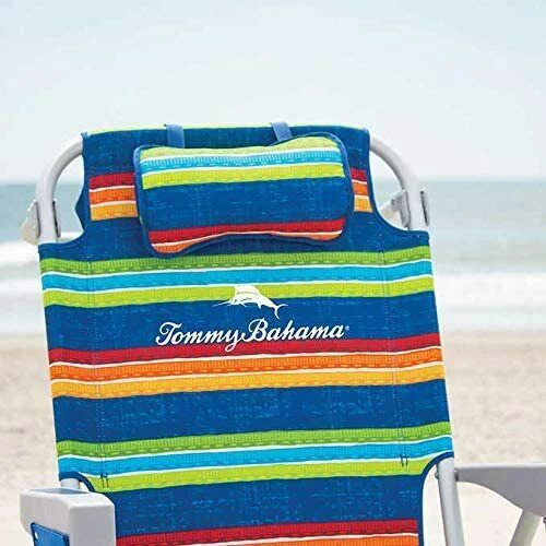 Tommy Bahama Backpack Beach Folding Deck Backpack Chair Blue, Green, Red, Stripes - 2020