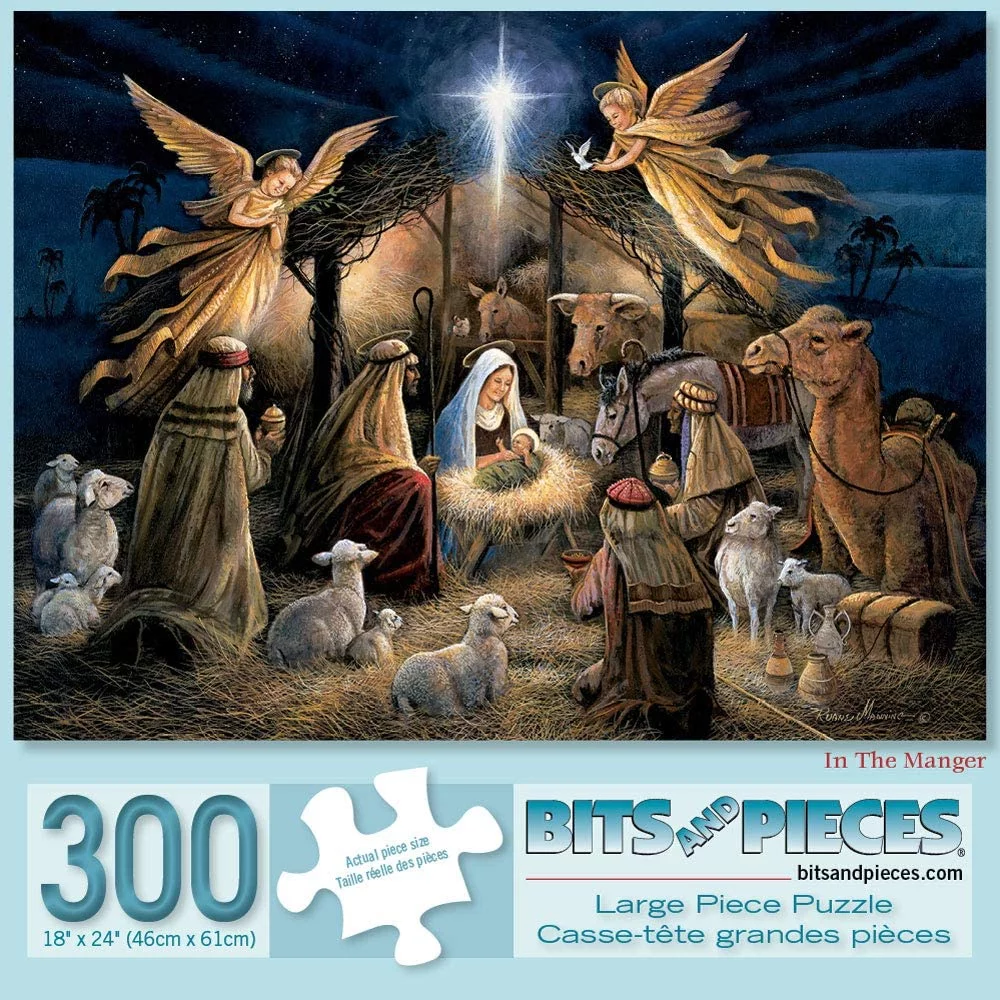 Bits and Pieces - 300 Piece Jigsaw Puzzle for Adults - In The Manger by Artist Ruane Manning - Measures 18