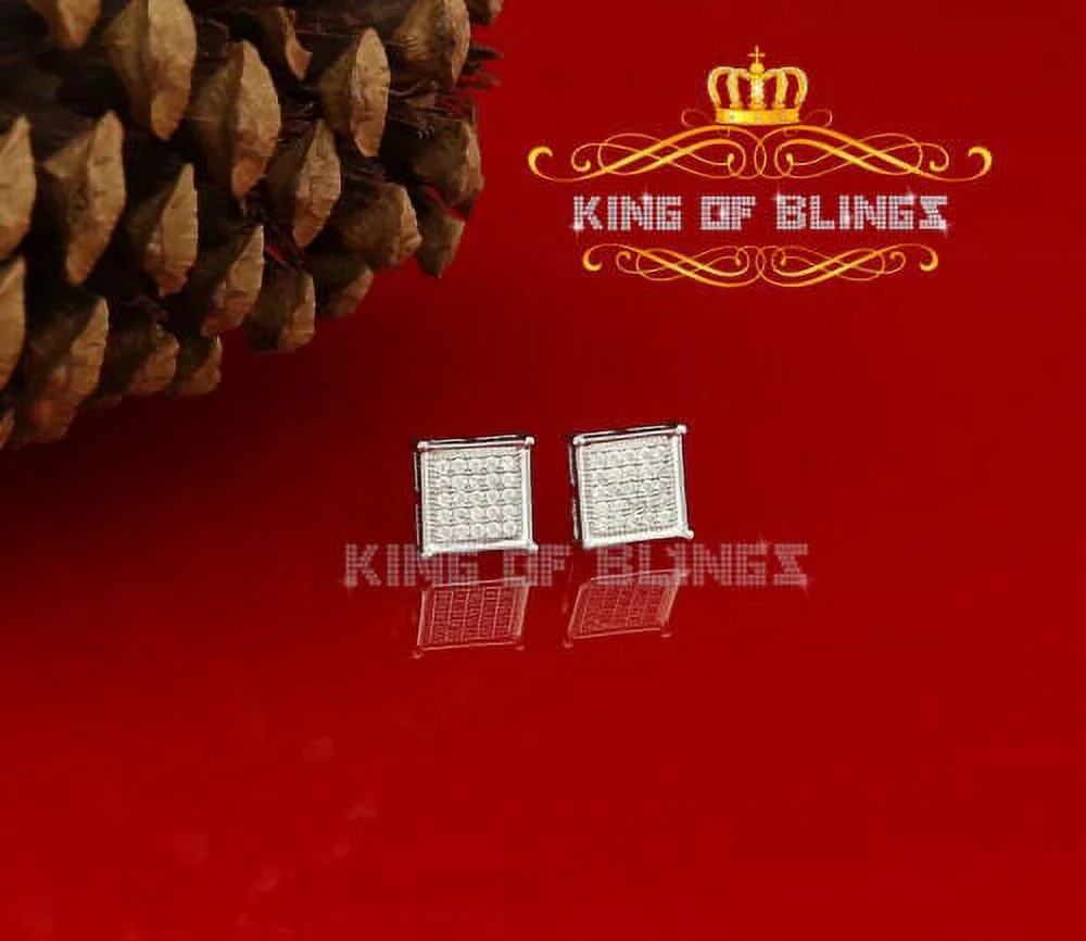 King of Bling's 0.50ct Cubic Zirconia 925 White Sterling Silver Women's Hip Hop Square Earrings