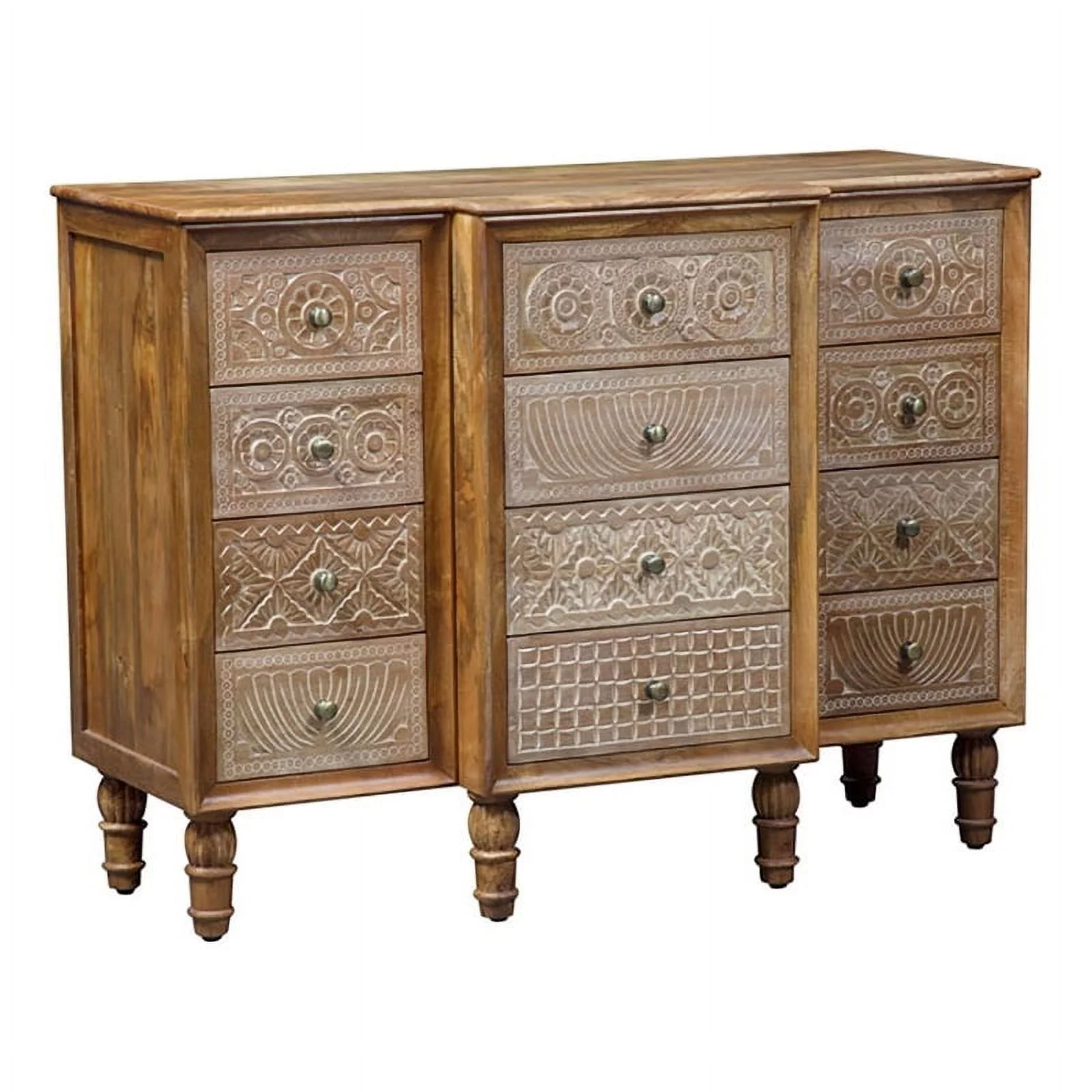 Pemberly Row Traditional 12-Drawer Engineered Wood Accent Cabinet in Brown