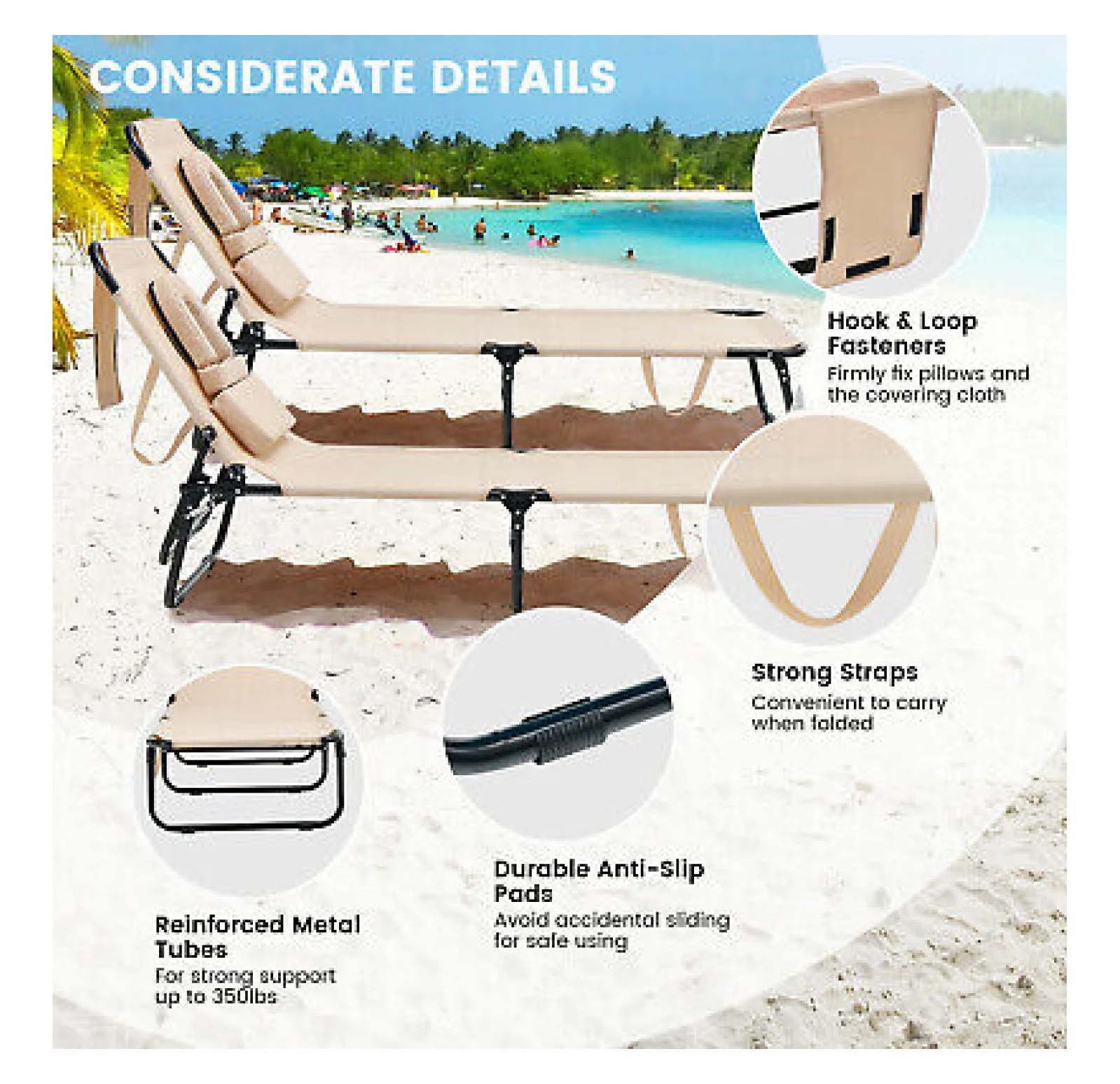 Folding Face Down Tanning Chair, Beach Lounge Chair with Face Hole