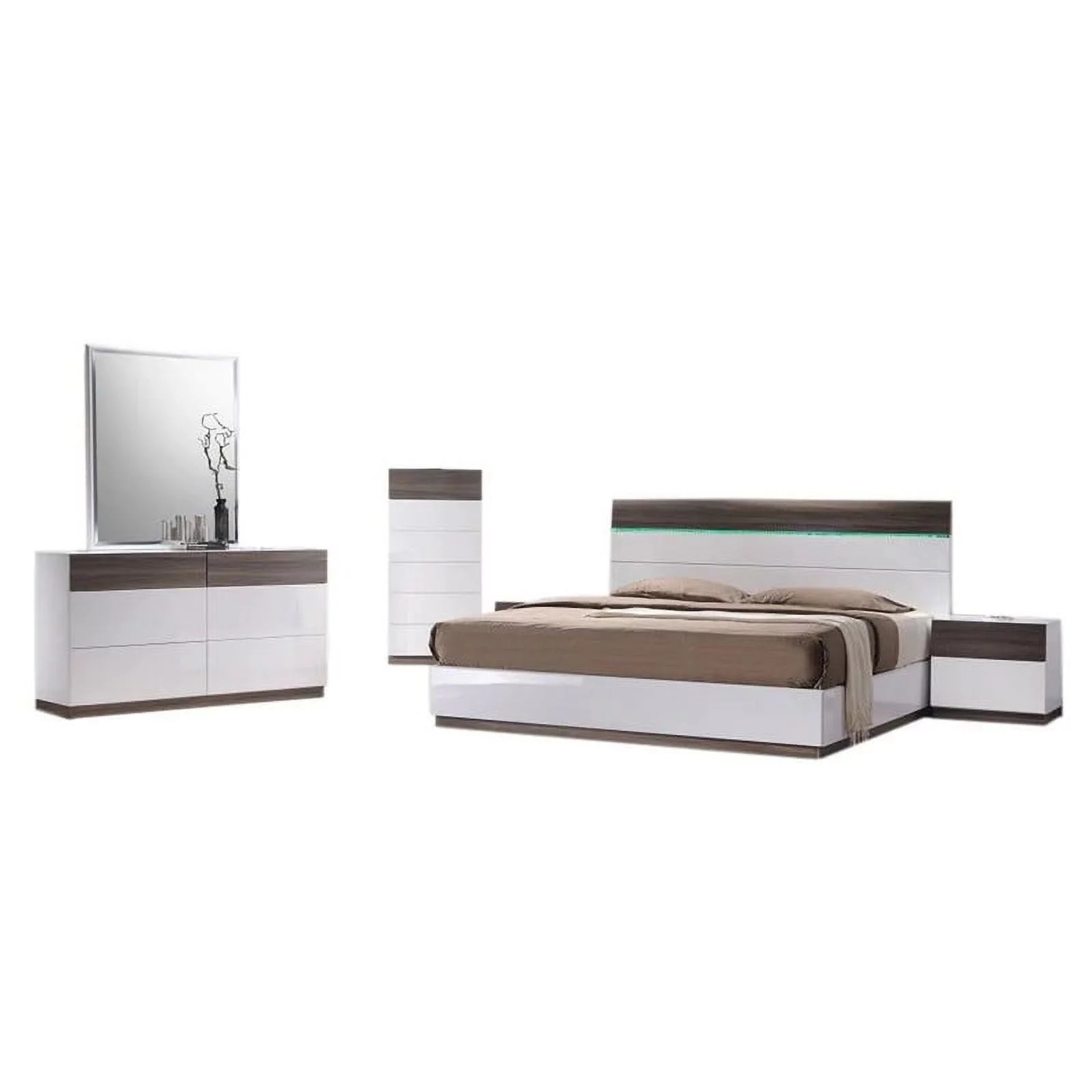 Sanremo B Modern 3-Piece Bedroom Set, Walnut & White, King