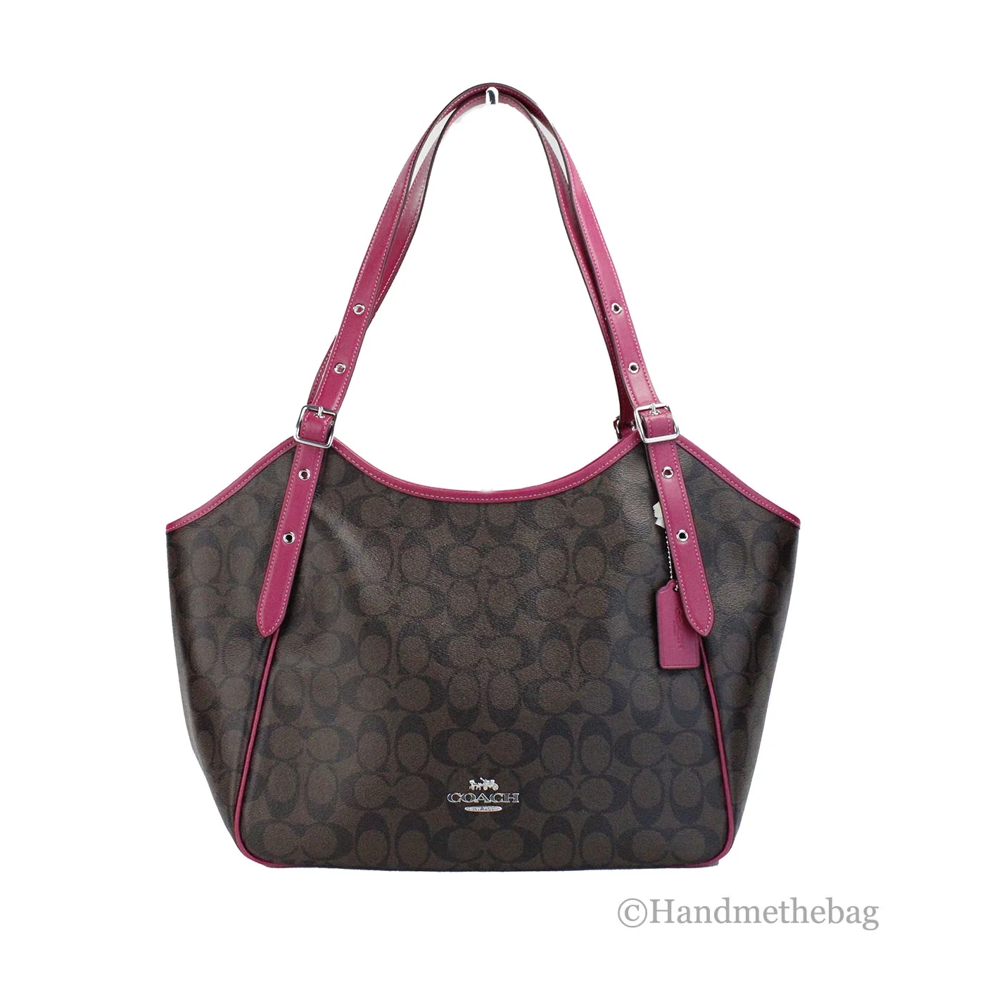 Coach (CM076) Meadow Brown Violet Signature Coated Canvas Shoulder Tote Bag