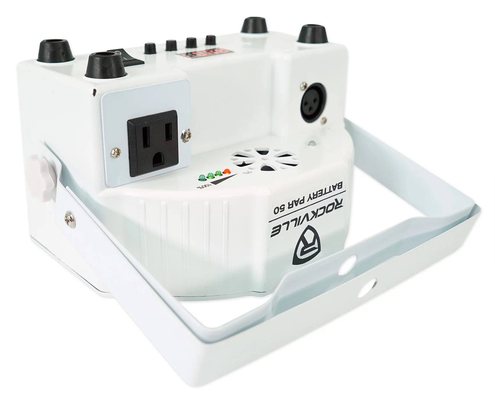 (2) Rockville 8 Ft. Totem Stands+DJ Facade+(4) Battery Powered Wash Up-Lights