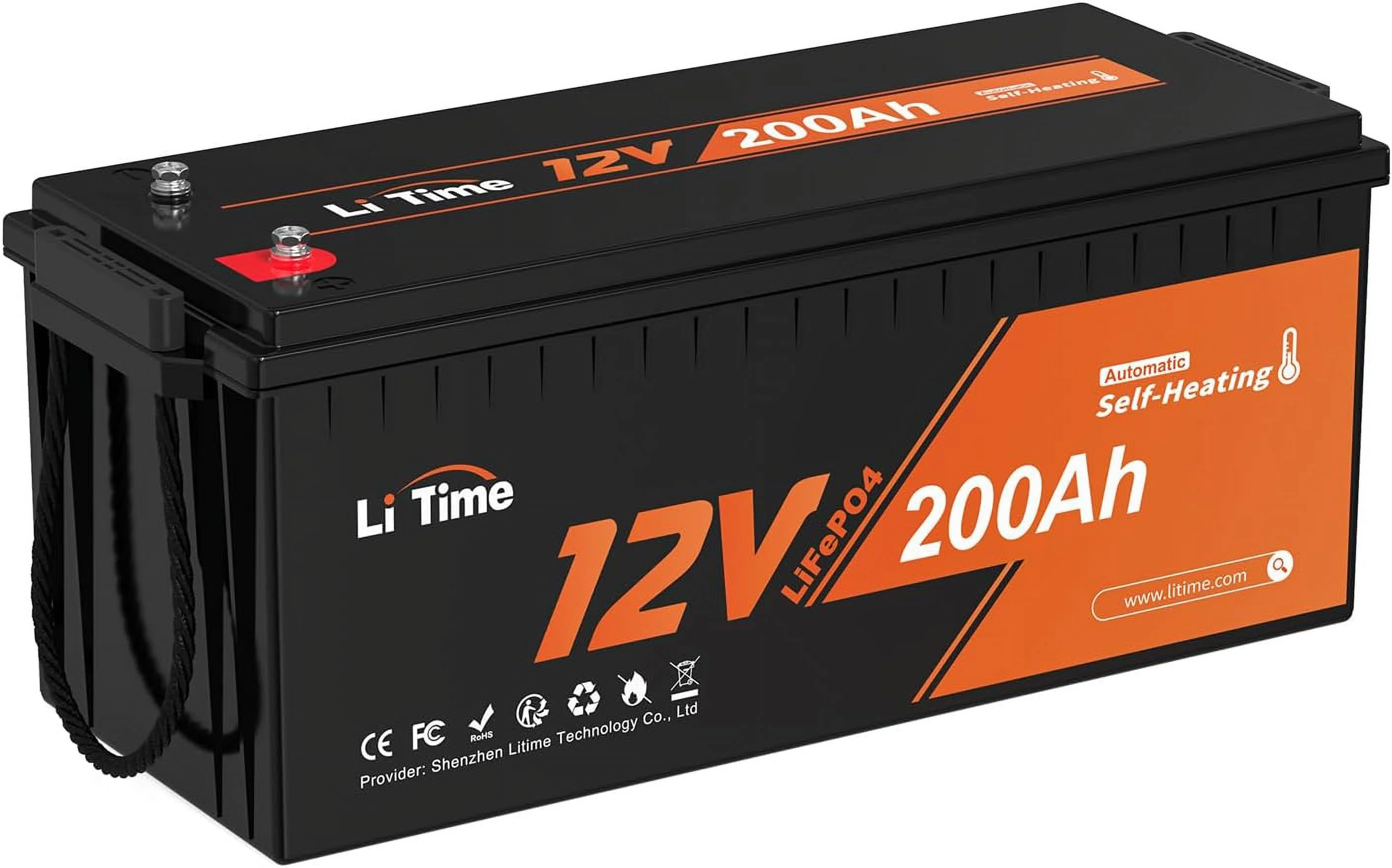 LiTime 12V 200Ah Lithium Battery Self-Heating Low Temperature Charging (-4°F) LiFePO4 Battery 2560Wh Usable Energy Built-in 100A BMS 4000-15000 Deep Cycles for RV Home Energy Storage and Off-grid
