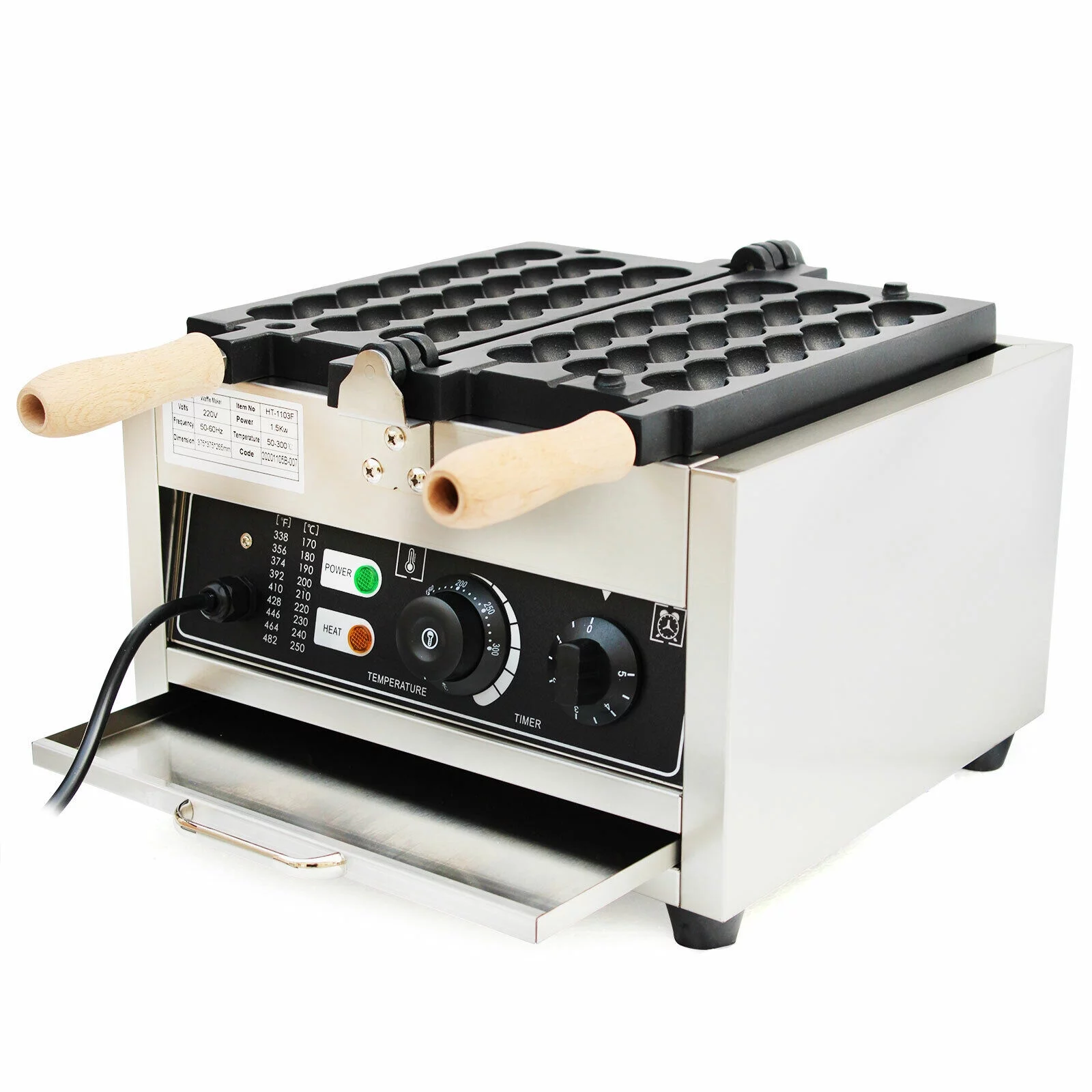 Miumaeov Commercial Waffle Maker Mini Non-Stick Dutch Pancake Baker 1500W Electric Bubble Skewer Waffle Bites Ball Machine