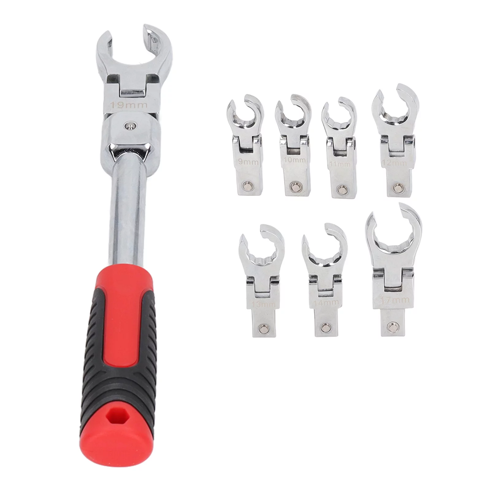 Risegun 9-Piece Set of Detachable Movable Head Oil Pipe Wrench with 180 ° Rotating Gear Wrench