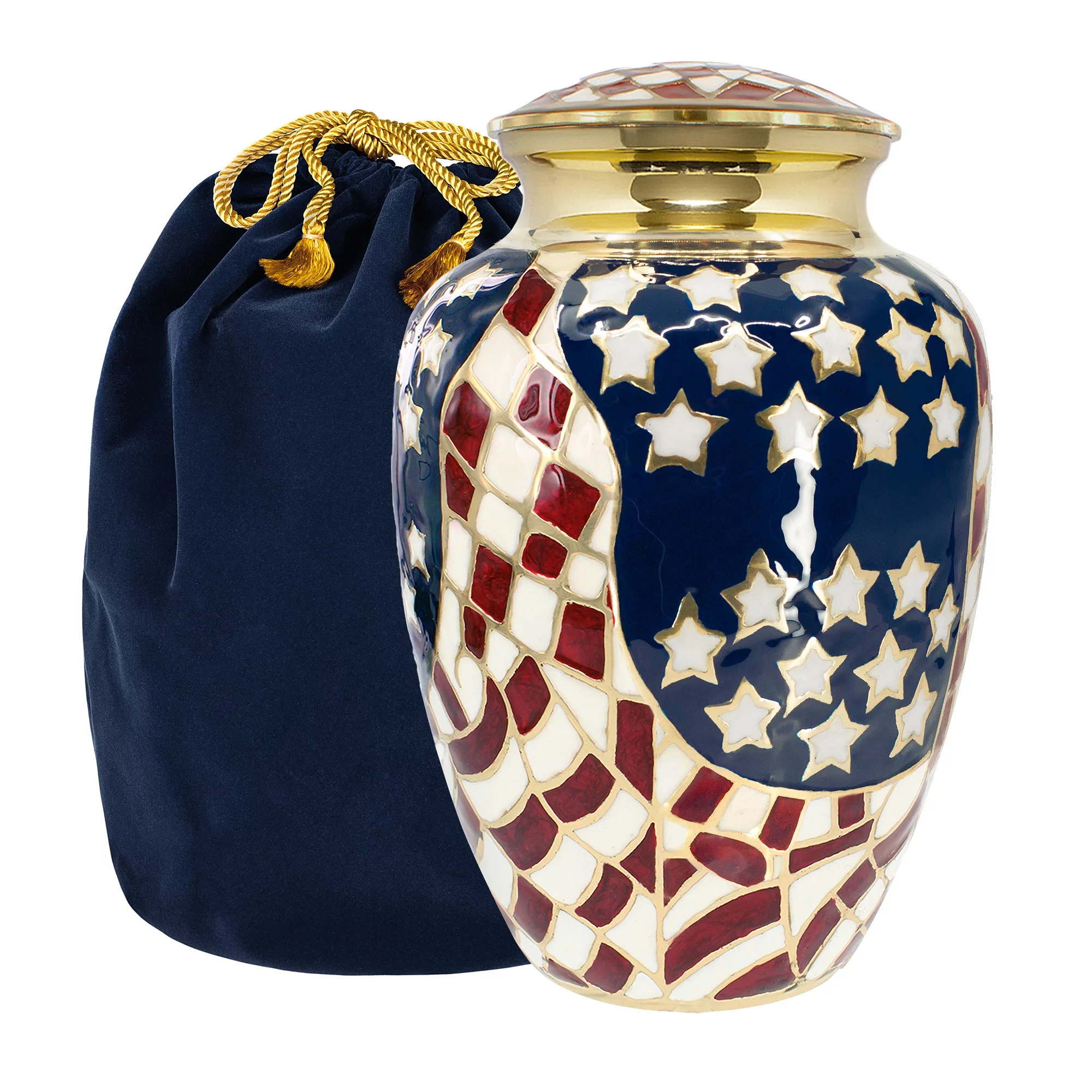 Trupoint Memorials Patriotic Flag Large Adult Urns For Cremation Ashes In Home, For up to 200 lb Person with Velvet Bag