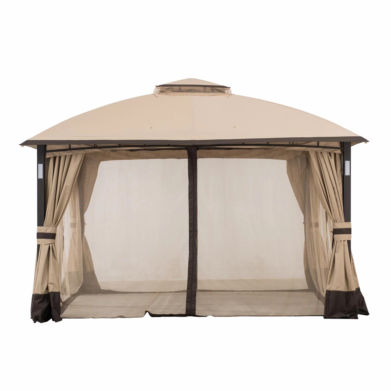 Sunjoy 11 ft. x 13 ft. Gazebo with LED Lighting and Blue Tooth Sound - Tan and Brown