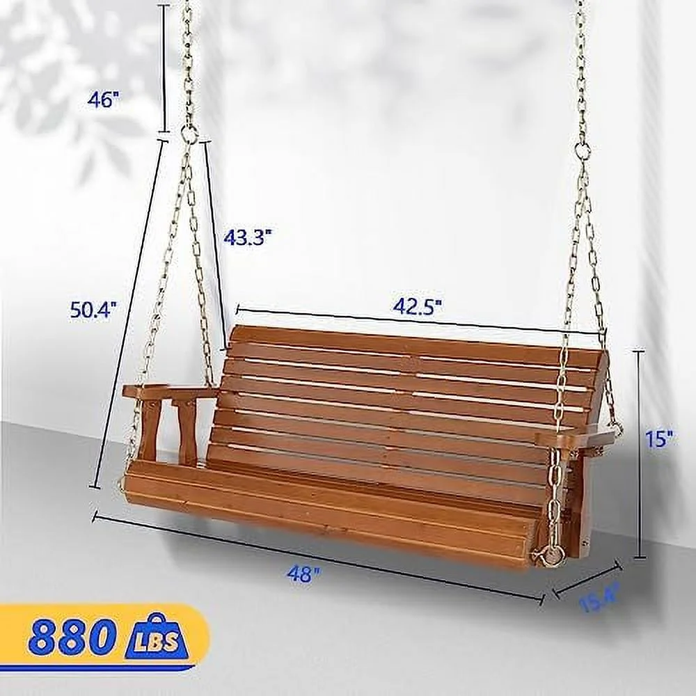 TQJKLFDY Upgraded Patio Wooden Porch Swing for Courtyard & Garden  Heavy Duty 880 LBS Swing Chair Bench with Hanging Chains for Outdoors (5 FT  White)