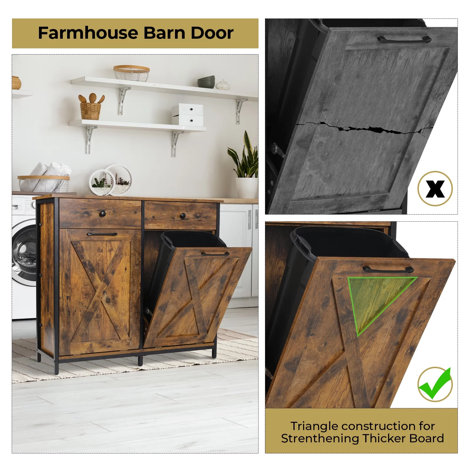 Increkid Double Tilt Out Trash Cabinet 20 gal Kitchen Trash Can Holder Island Recycling Cabinet