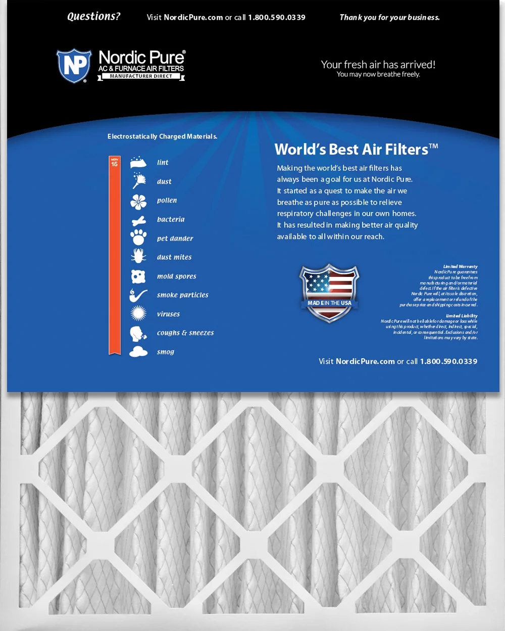 Nordic Pure 12x24x4 (3 5/8) Pleated MERV 15 Air Filter 1 Pack
