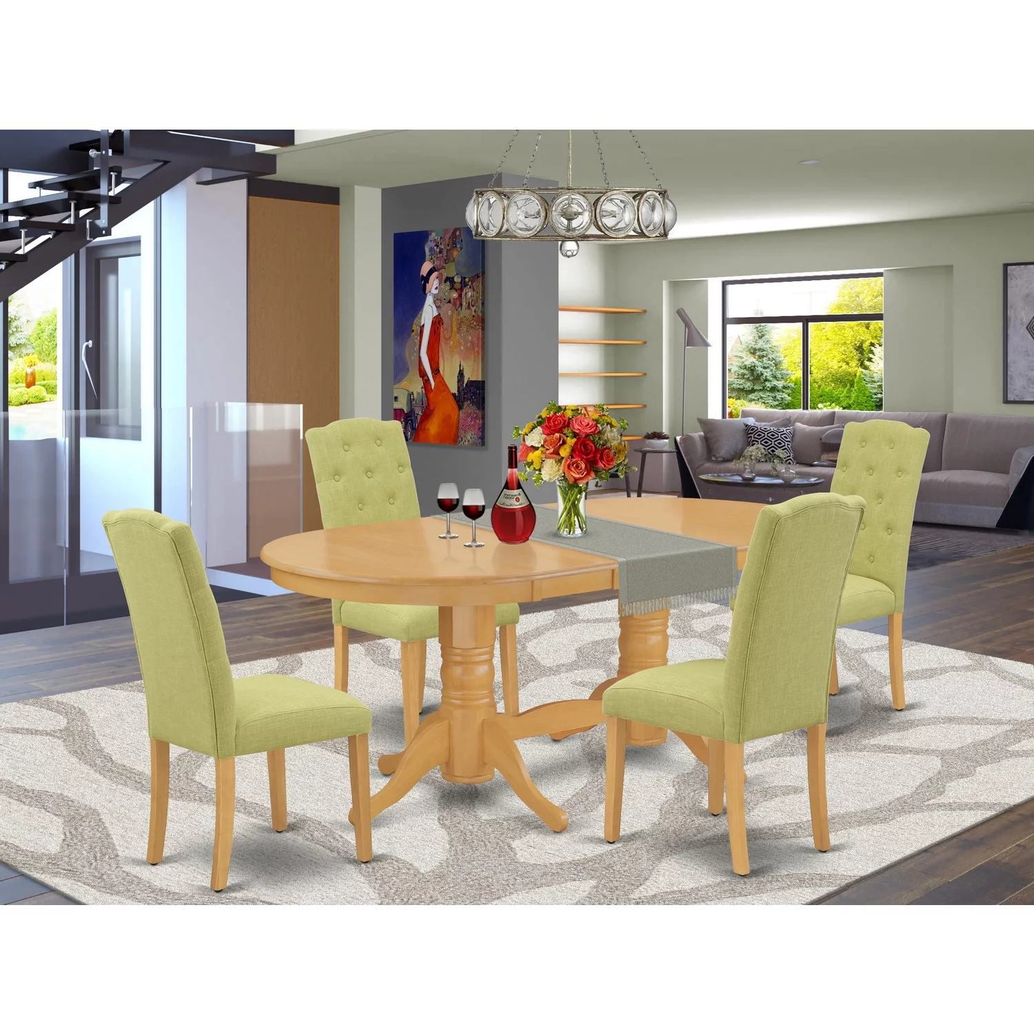 East West Furniture Vancouver 5-piece Wood Dining Set in Oak/Lime Green
