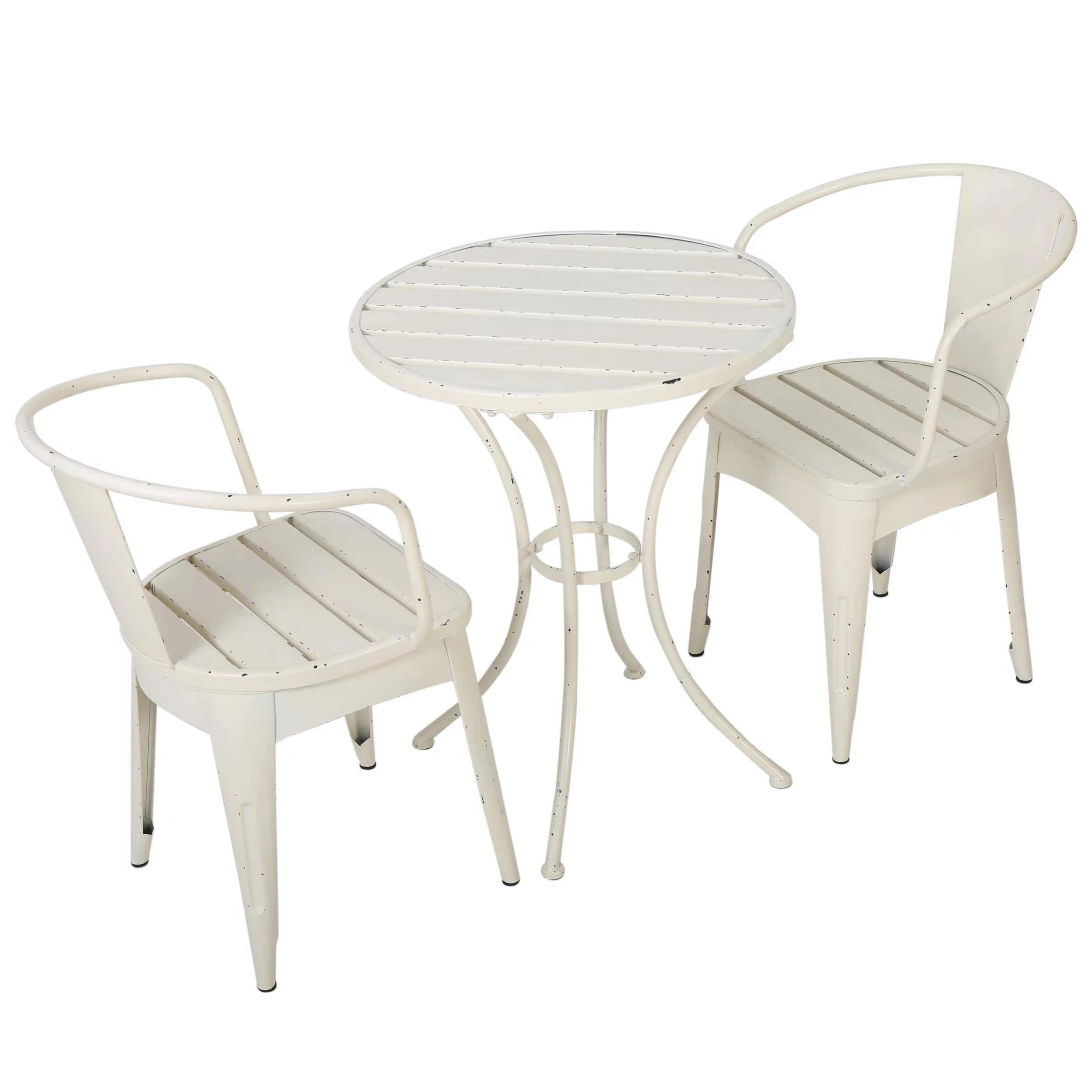 Rodriguez 3 Piece Outdoor Iron Bistro Set, Shabby White