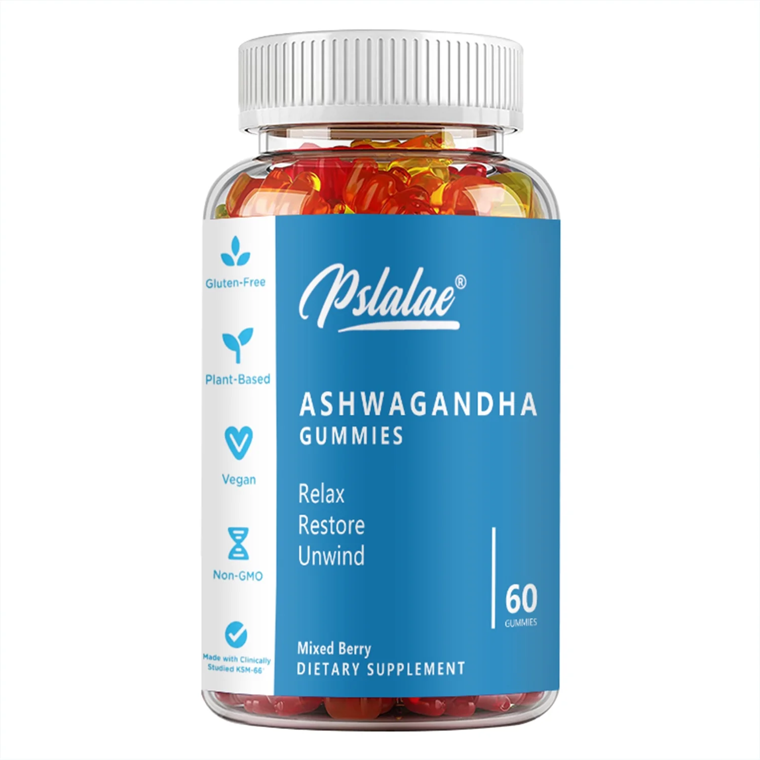 Pslalae Ashwagandha Gummies 300mg - Improve Sleep Quality, Relieve Stress and Anxiety (30/60/100pcs)