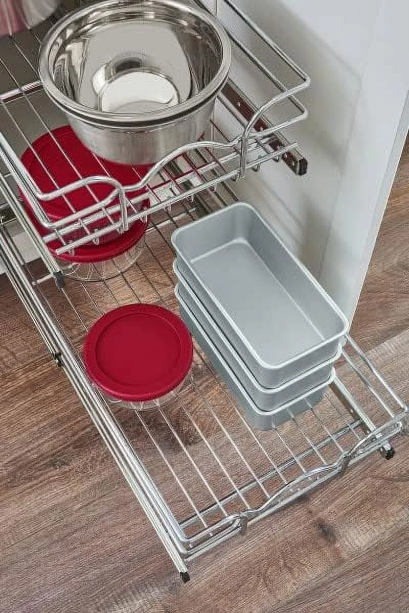 JYHOME 2-Tier Kitchen Cabinet Pull Out  and Drawer Organizer Slide Out Pantry  Basket in Multiple Sizes  12 x 18 In  5WB2-1218CR-1