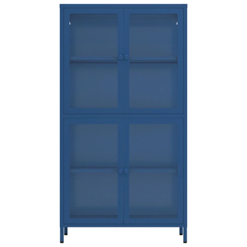 Four Glass Door Storage Cabinet with Adjustable Shelves and Feet Cold-Rolled Steel Sideboard Furniture, Blue