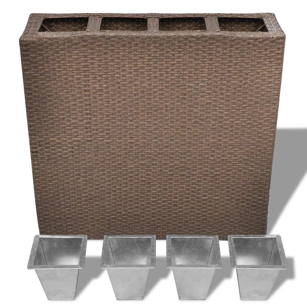 Carevas Garden Raised Bed with 4 Pots Poly Rattan Brown