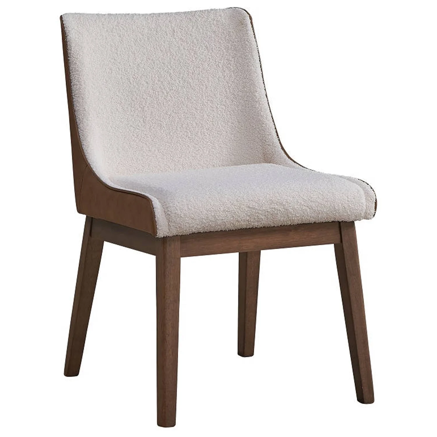 25 Inch Side Dining Chair Set of 2 Wingback White Boucle Walnut Brown
