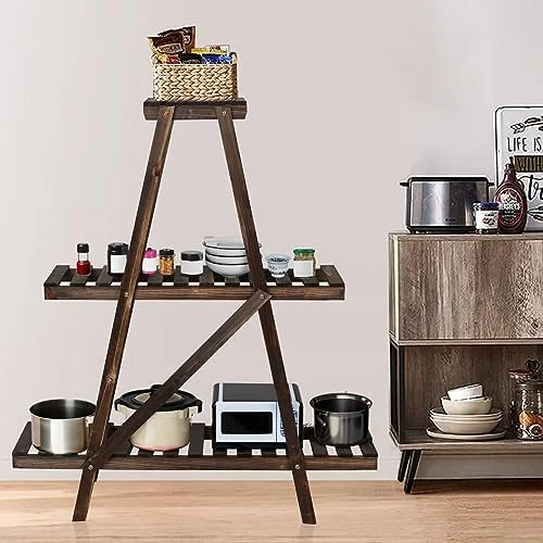 CHGBMN NO  TAG 3 Tier Ladder   Wood -Shaped Bookshelves Ladder Bookcase Decorative Leaning Ladder   Plant Display   Rack for Living Room  Home  Office  Kitchen  Bedroom  Balcony