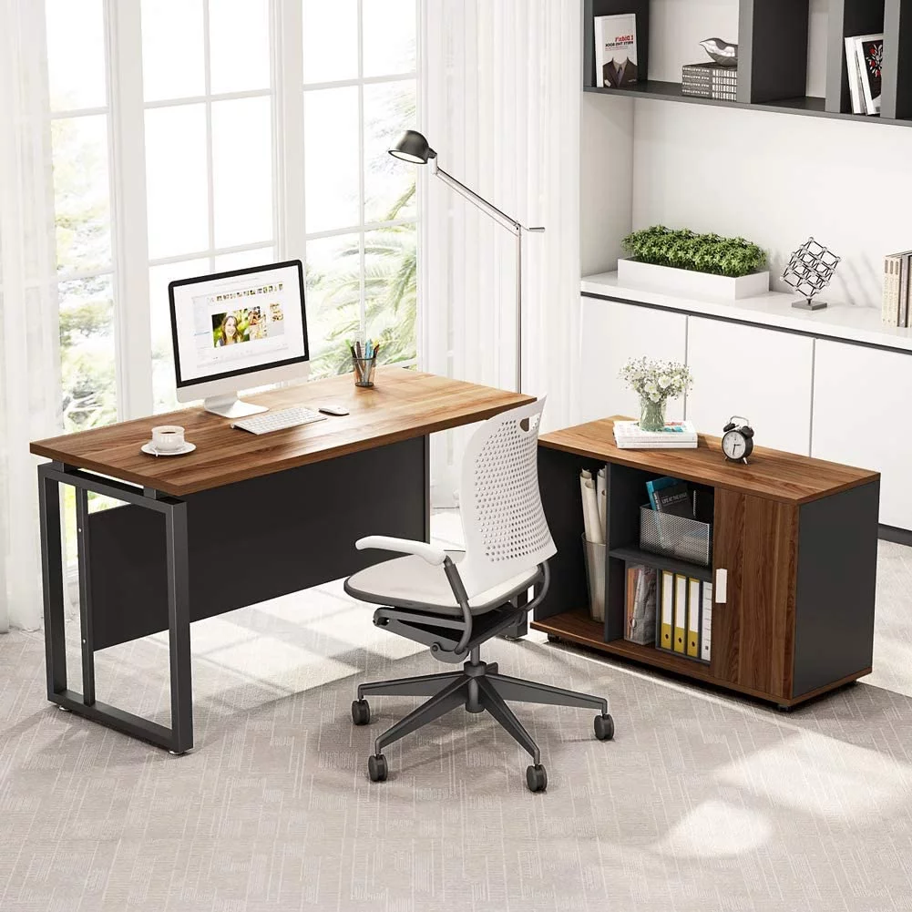 Tribesigns 55 L-Shaped Computer Desk with Cabinet , Executive Desk Tablewith 39” Storage File Cabinet for Home Office