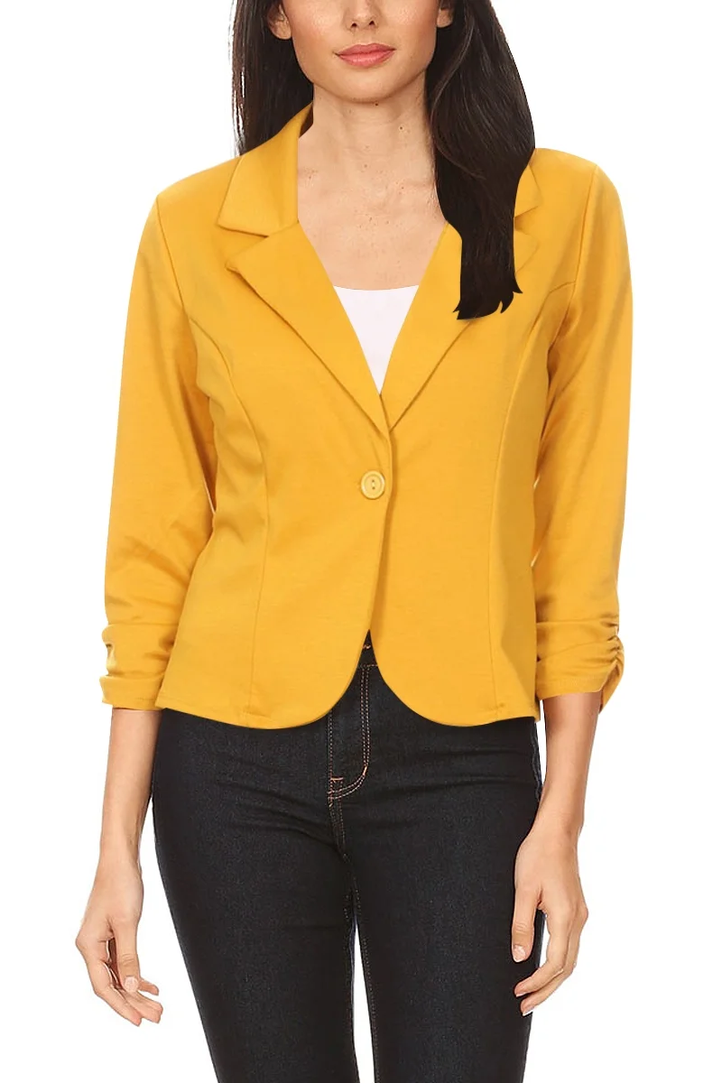 Women's Casual Basic Long Sleeves Button Solid Blazer Jacket Made in USA