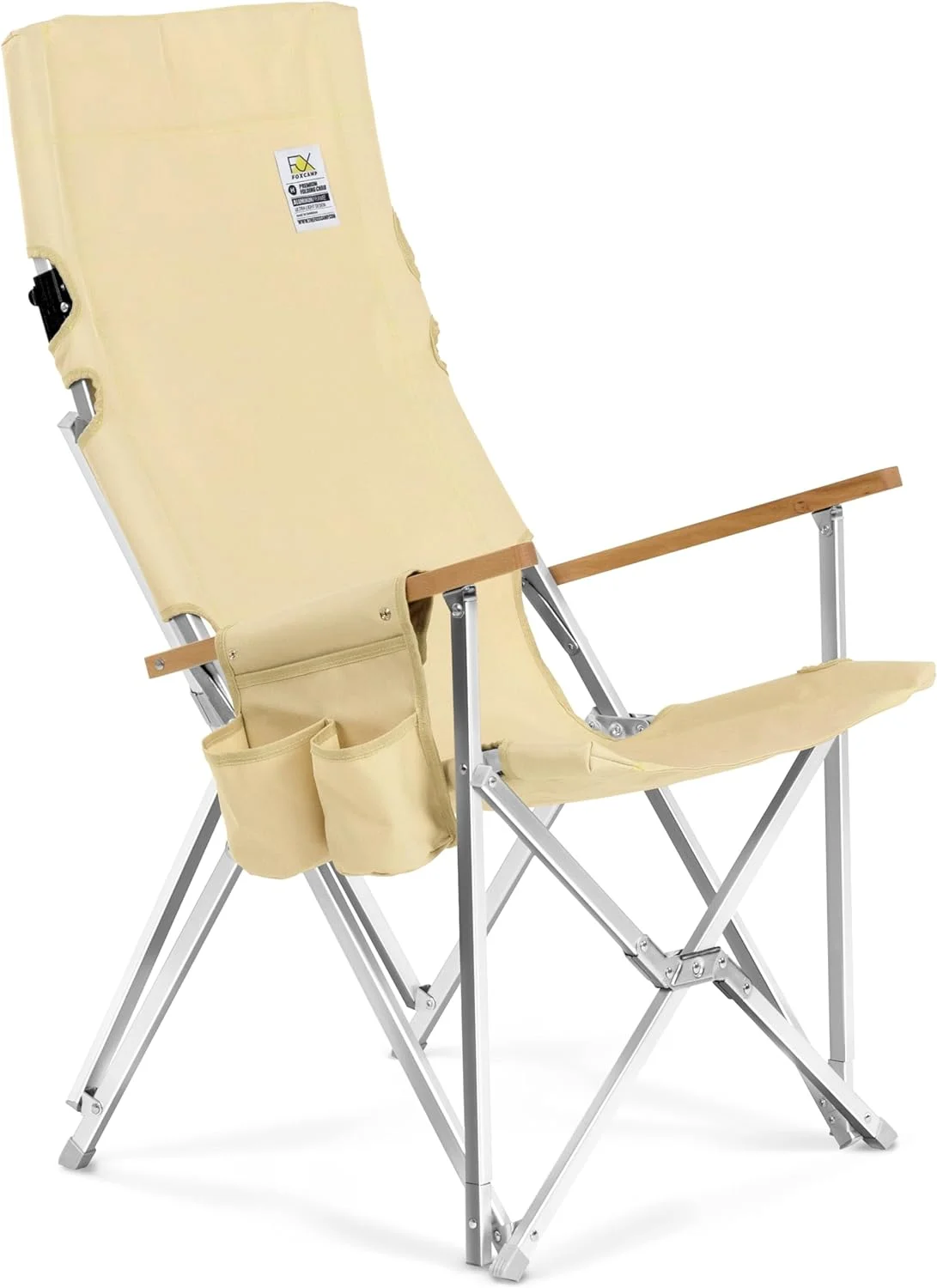 Folding Camping Chair for Outside, High Back Lawn Chairs Khaki Lightweight Portable Folding Chair with Cup Holder, Pocket for Patio, Sport, Outdoor