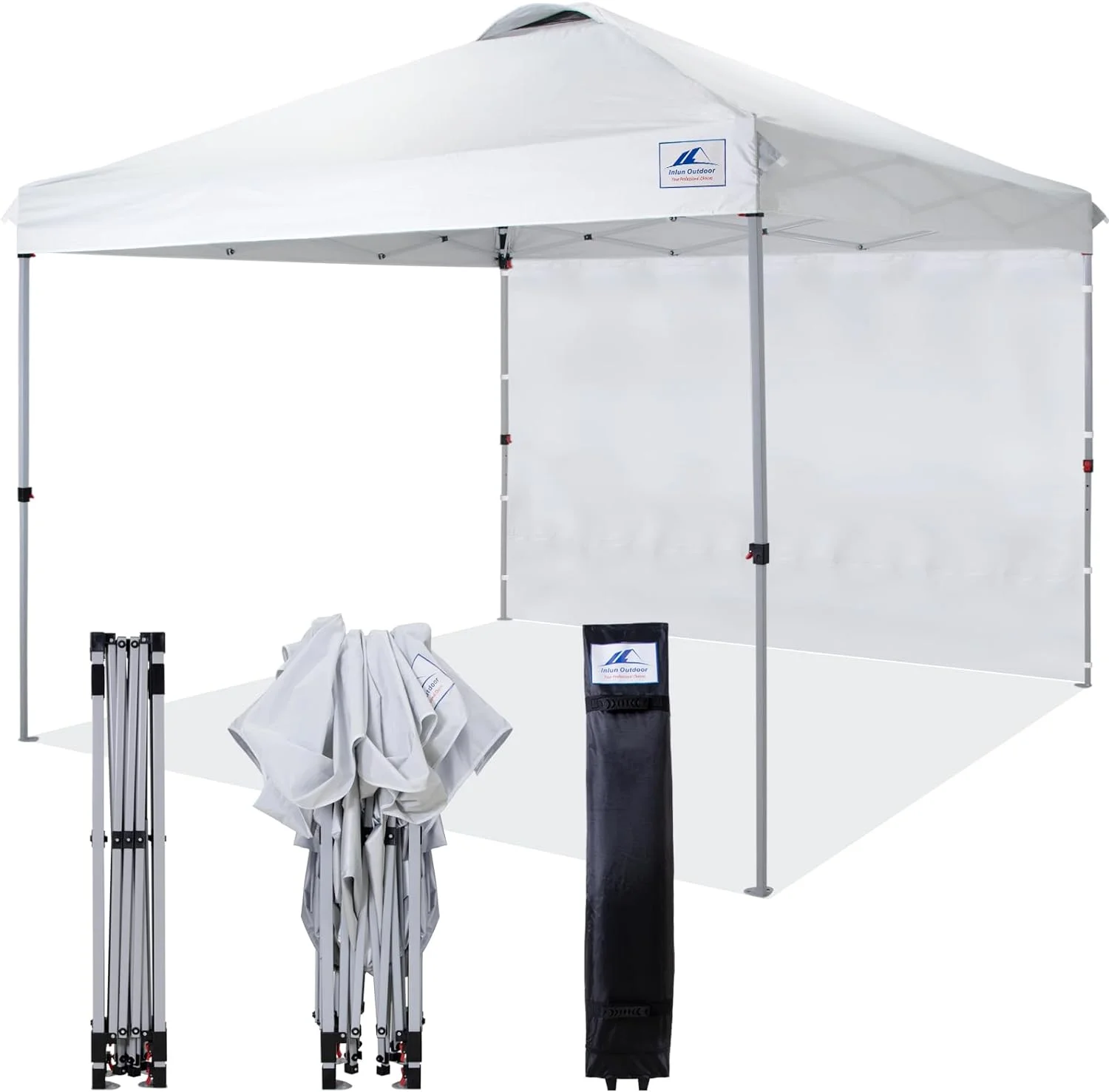 10'x10' Pop Up Canopy Outdoor Tent Easy Up Canopy Tent with Sidewalls, Instant Canopy Canopies with Wheeled Carry Bag, 4pcs Sand Bags for Camping Garden Party Beach, White