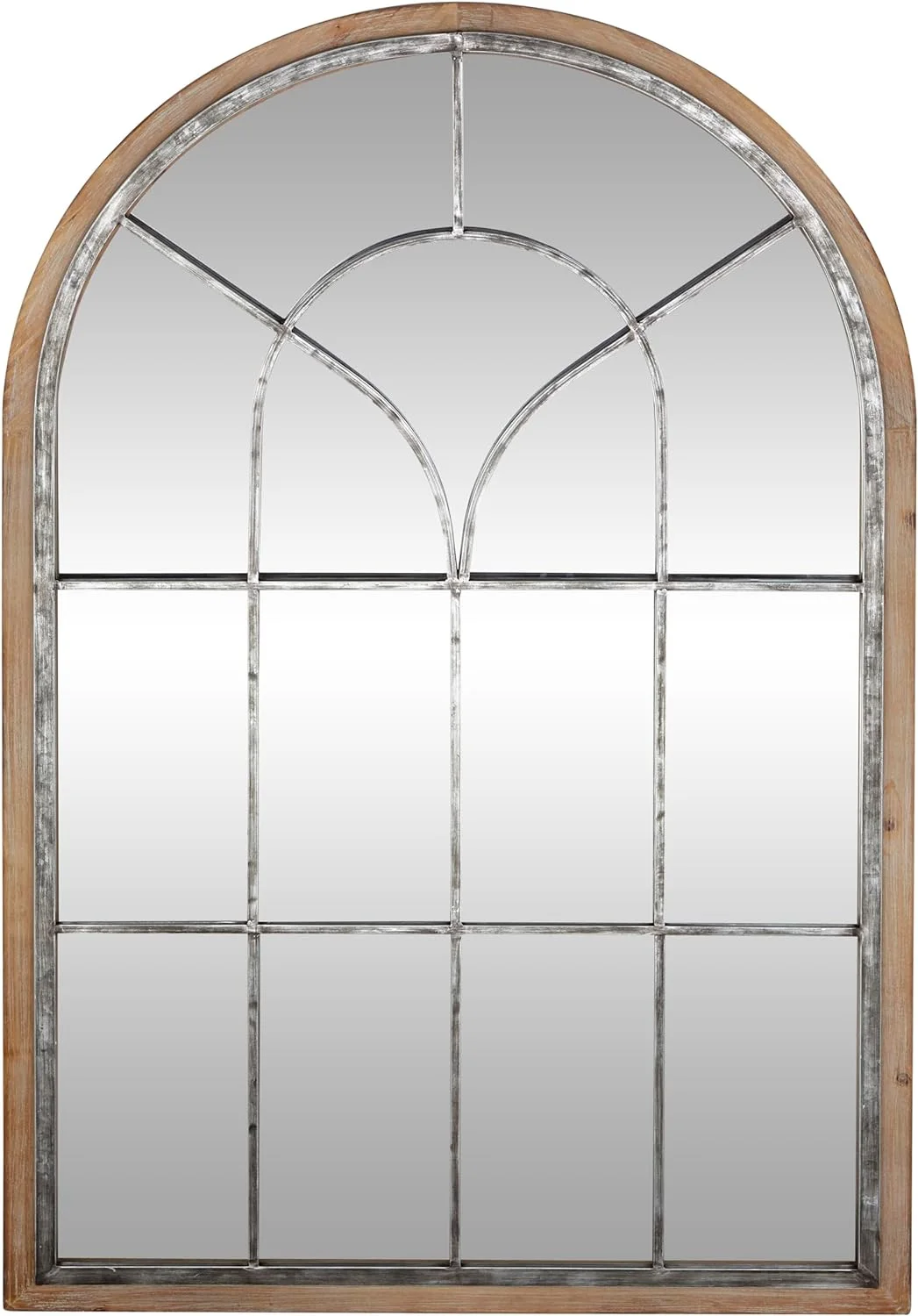 HYUN Metal Room Wall Mirror Window Pane Inspired Entryway Mirror with Arched Top, Wall Mounted Mirror 33