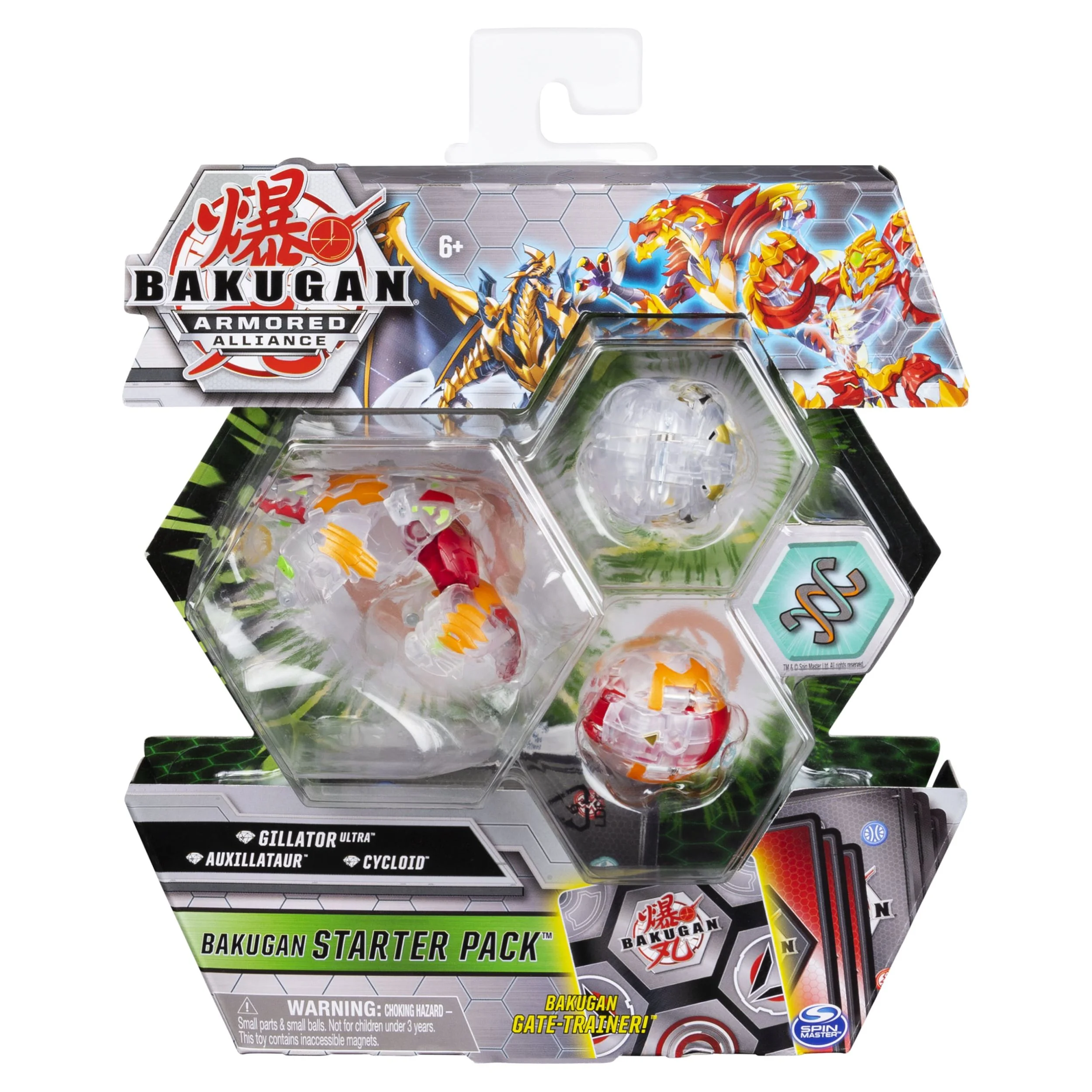 Bakugan Starter Pack 3-Pack, Diamond Gillator Ultra, Armored Alliance Collectible Action Figures