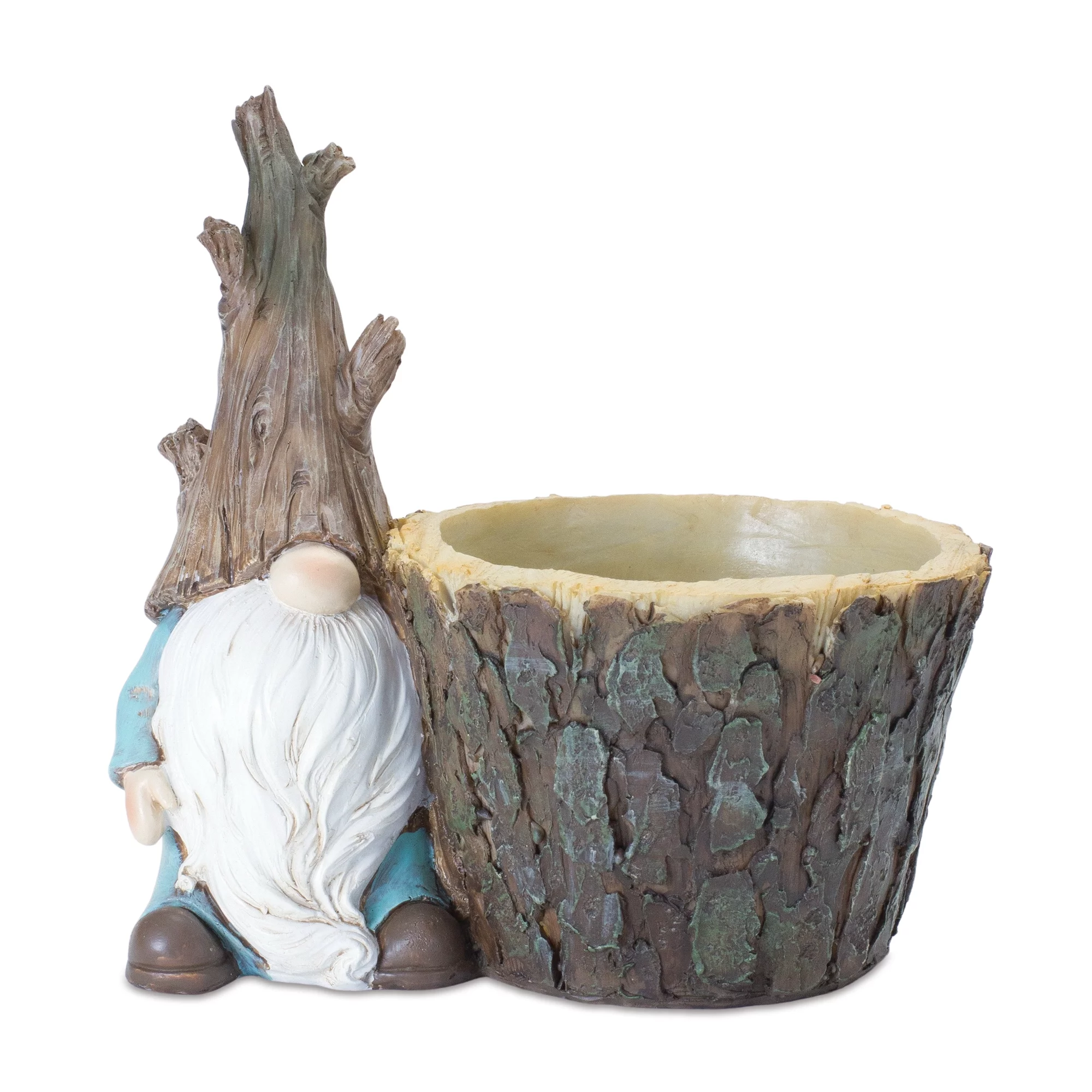 Melrose Set of 2 Brown and Blue Tree Trunk Gnome Planters 6.75