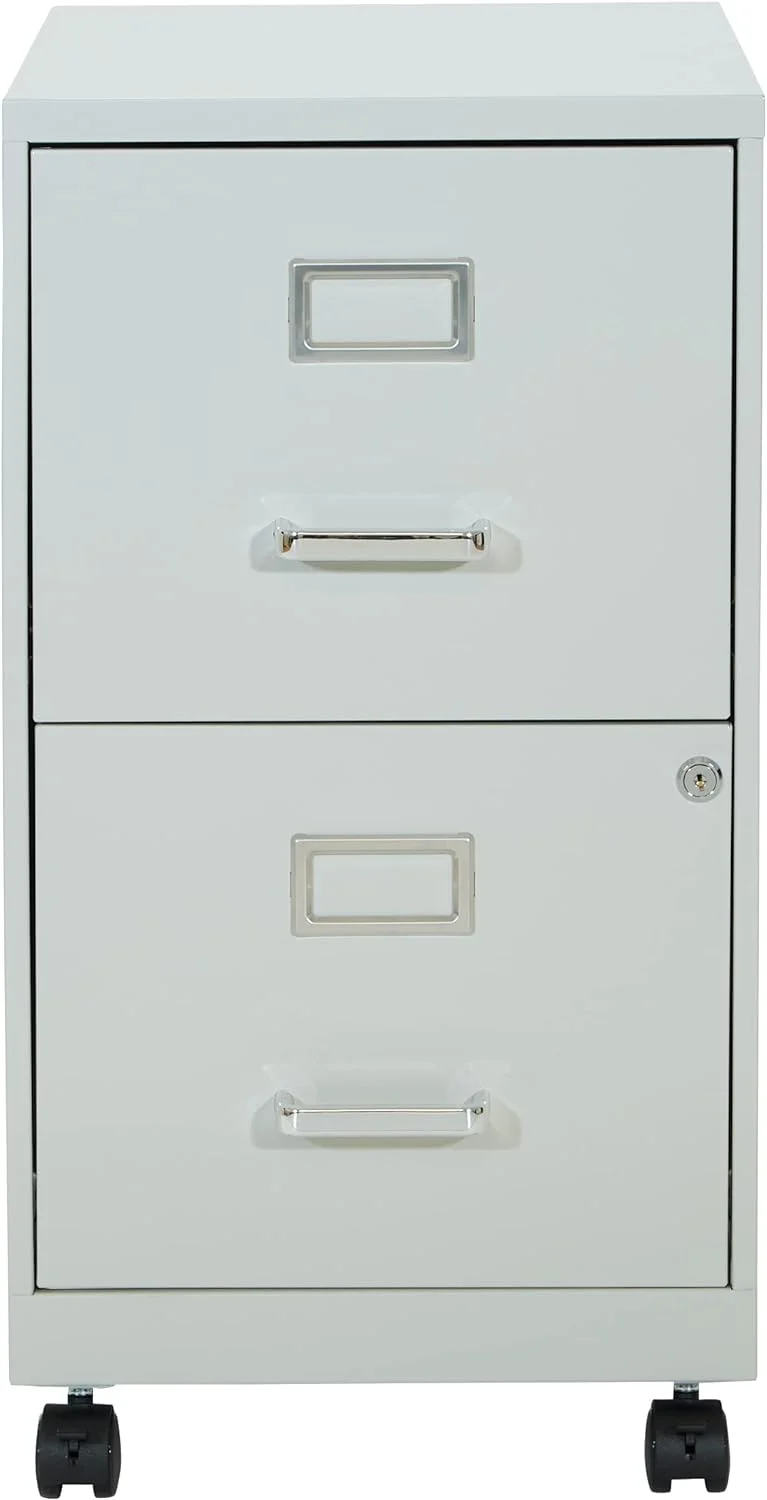 OSP Home Furnishings 2 Drawer Mobile Locking Metal File Cabinet, Grey