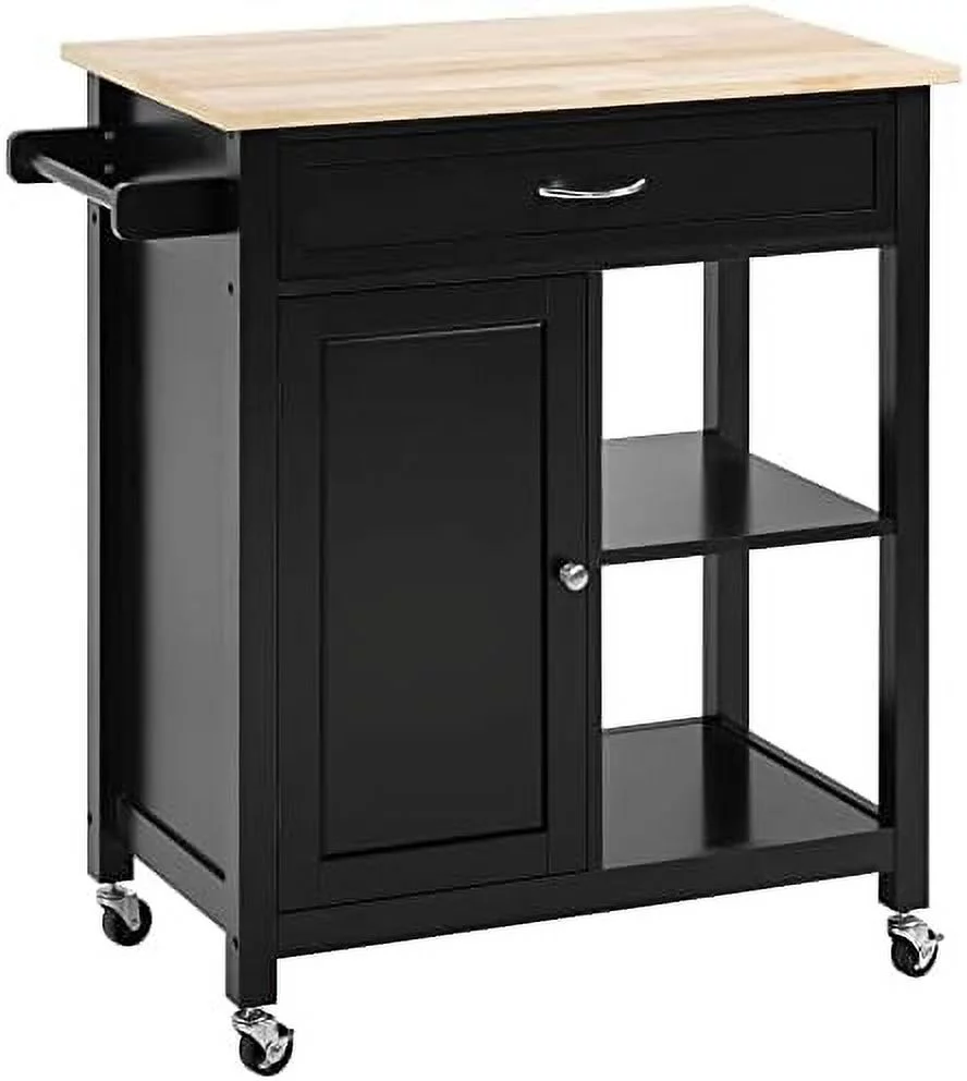 FDIGLUL Kitchen Island Cart  Rolling Kitchen Island with   Solid Wood Top  Drawer  for Dining Room  Black